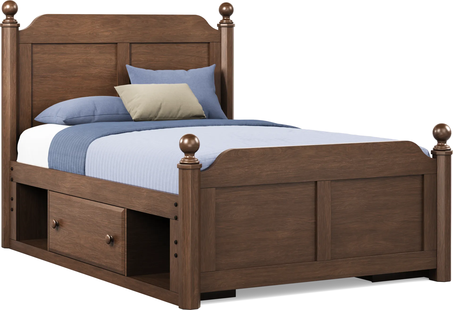 Kids South Bend Brown Cherry Full Poster Bed with 2 Storage Side Rails - Image 1