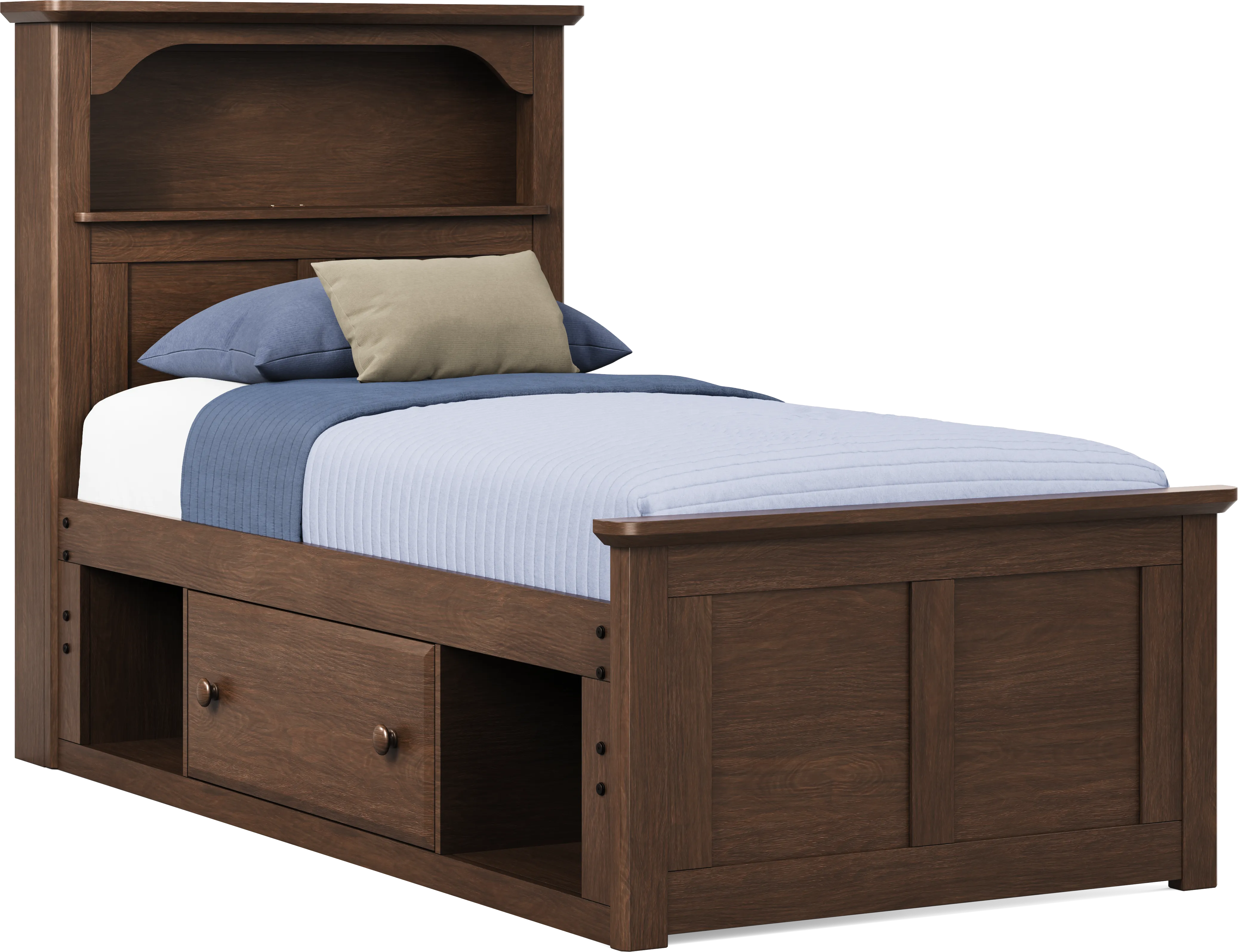 Kids South Bend Brown Cherry Twin Bookcase Bed with Storage Side Rail - Thumbnail - Image 1