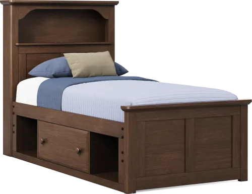 Kids South Bend Brown Cherry Twin Bookcase Bed with Storage Side Rail