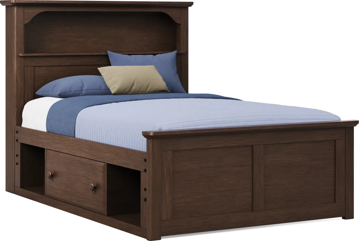Kids South Bend Brown Cherry Full Bookcase Bed with Storage Side Rail