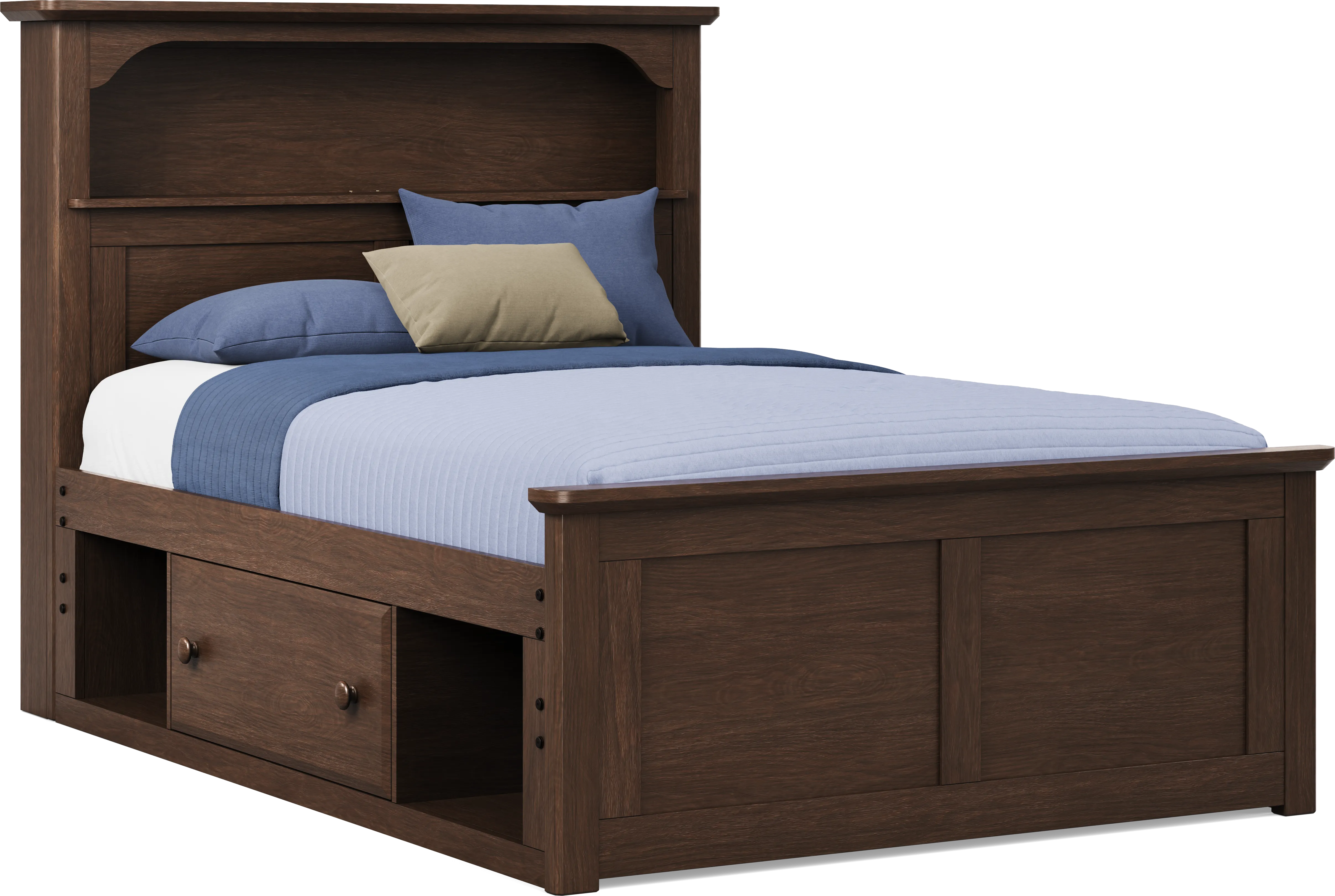 Kids South Bend Brown Cherry Full Bookcase Bed with 2 Storage Side Rails - Thumbnail - Image 1