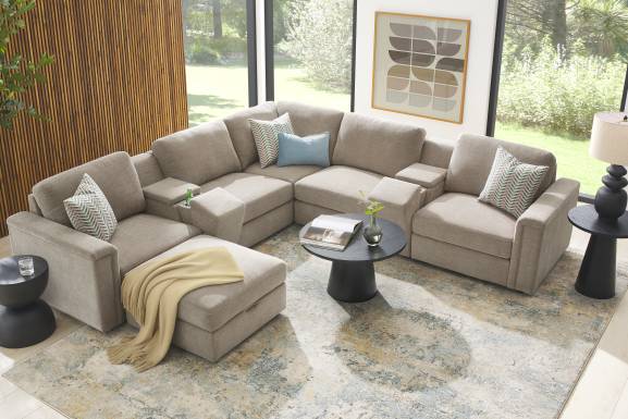 Tempo Modular Beige 8 Pc Sectional with Media Consoles