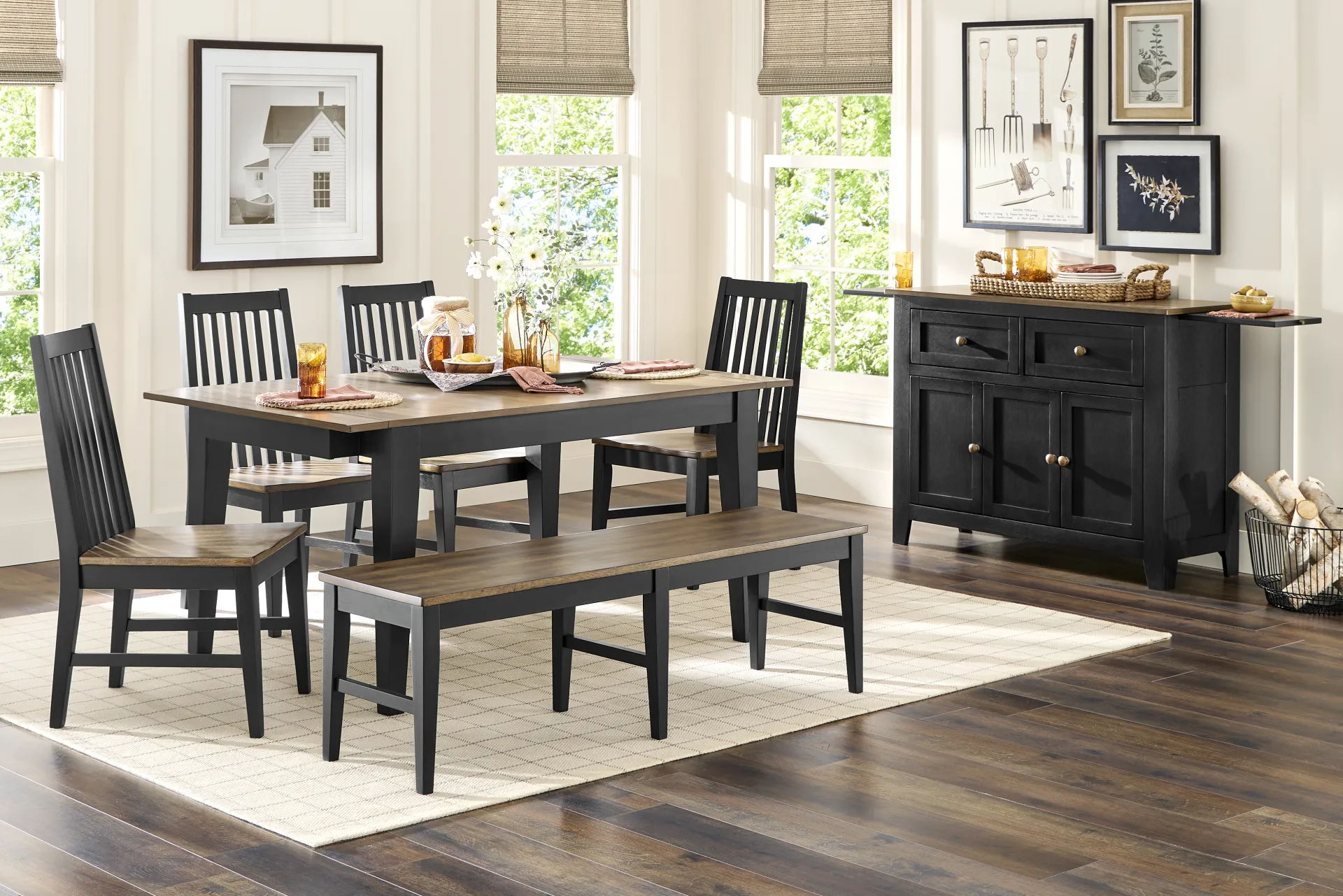 Stanford Black 6 Pc Dining Room with Bench - Image 1