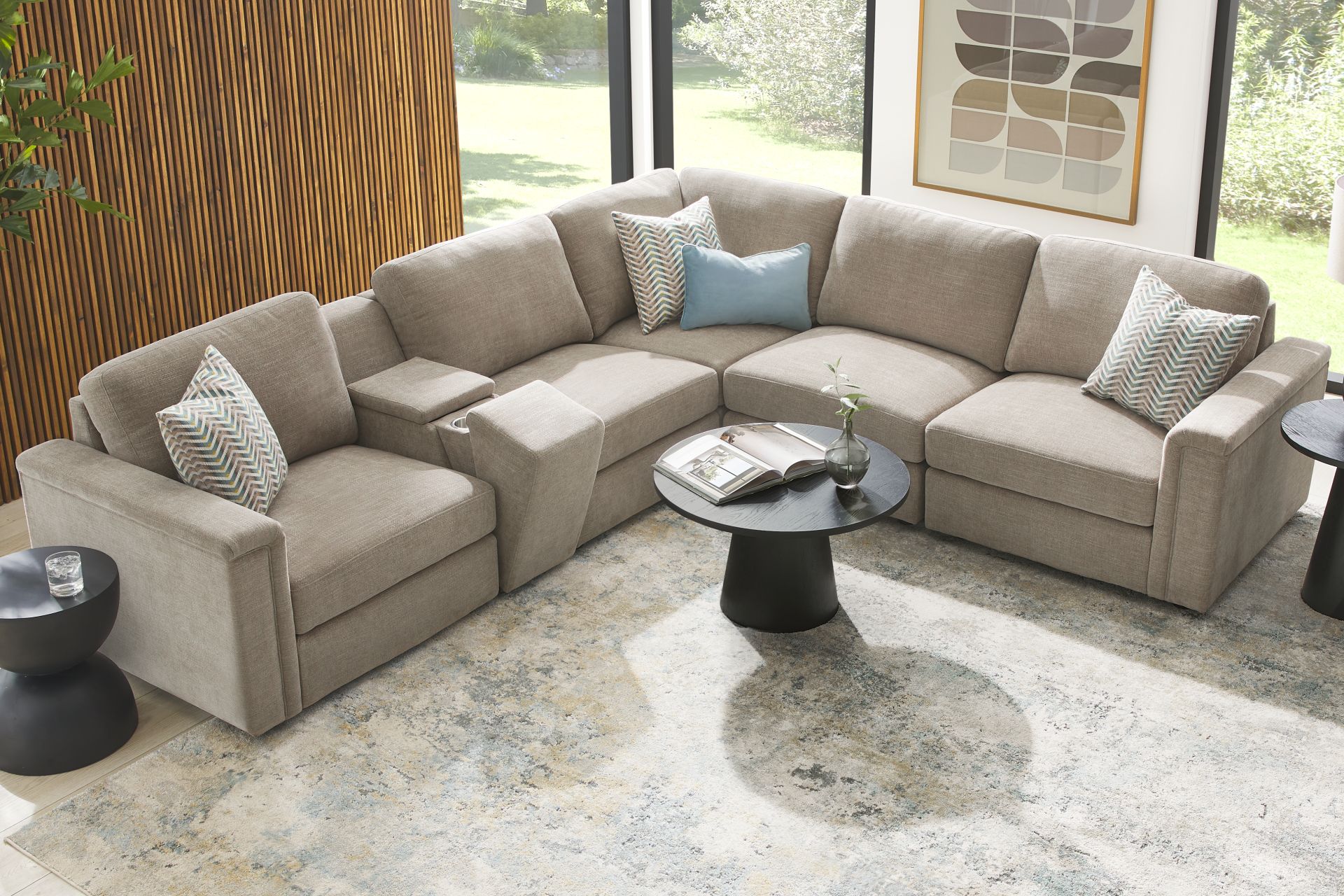 Tempo Modular Beige 6 Pc Sectional with Media Console - Image 2