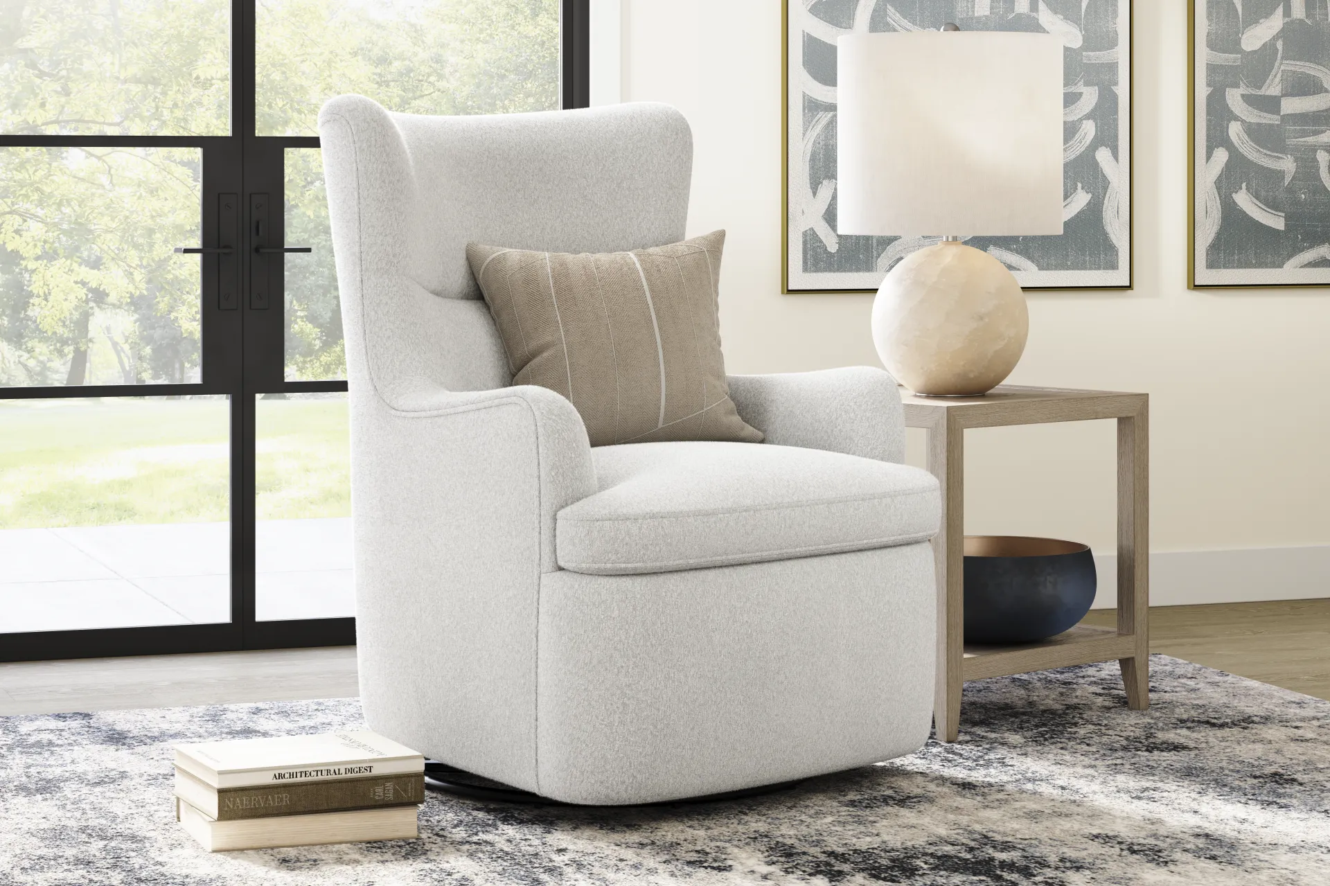 Colburn White Swivel Glider Accent Chair - Image 3
