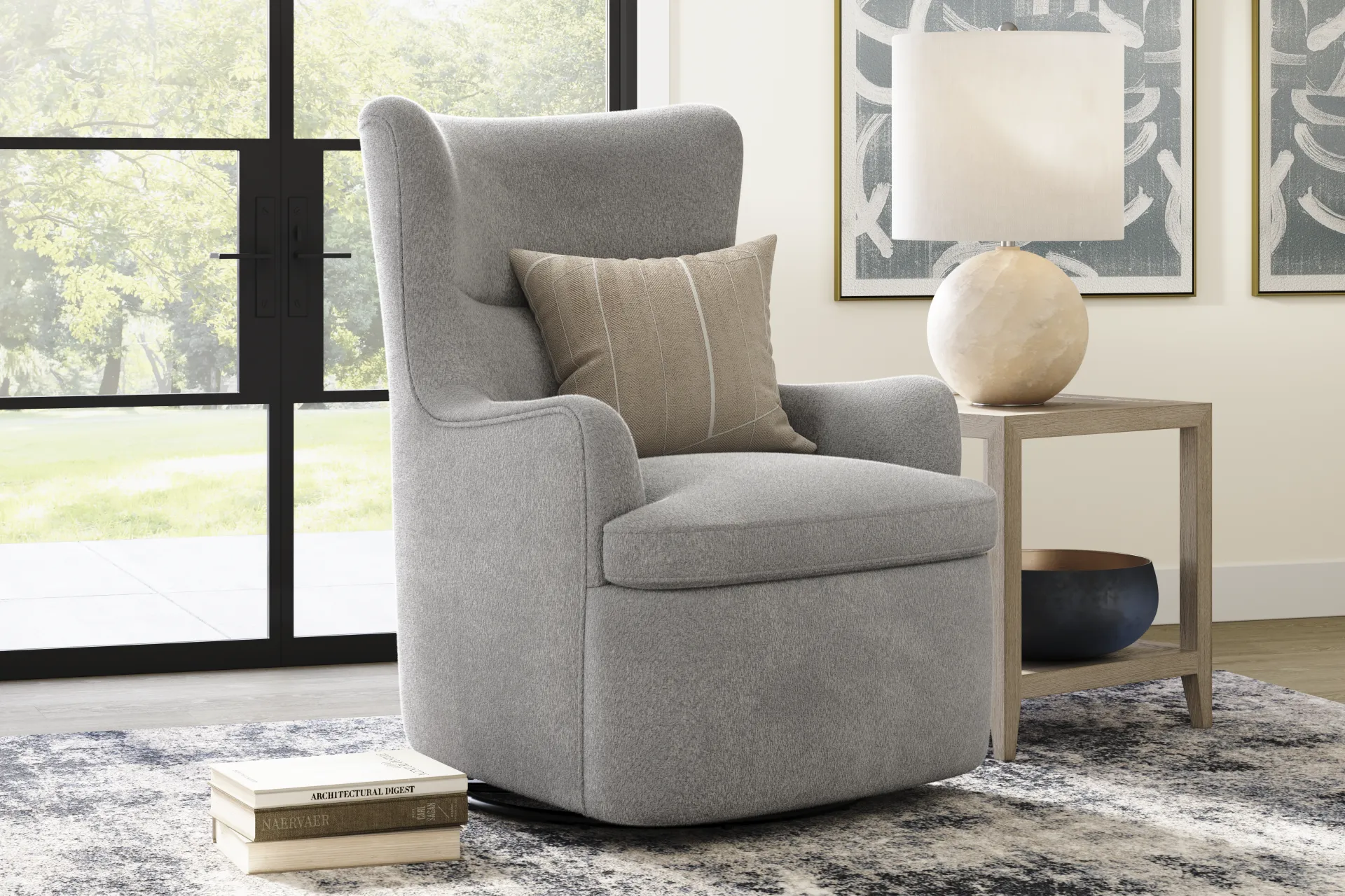 Colburn Silver Swivel Glider Accent Chair - Image 3