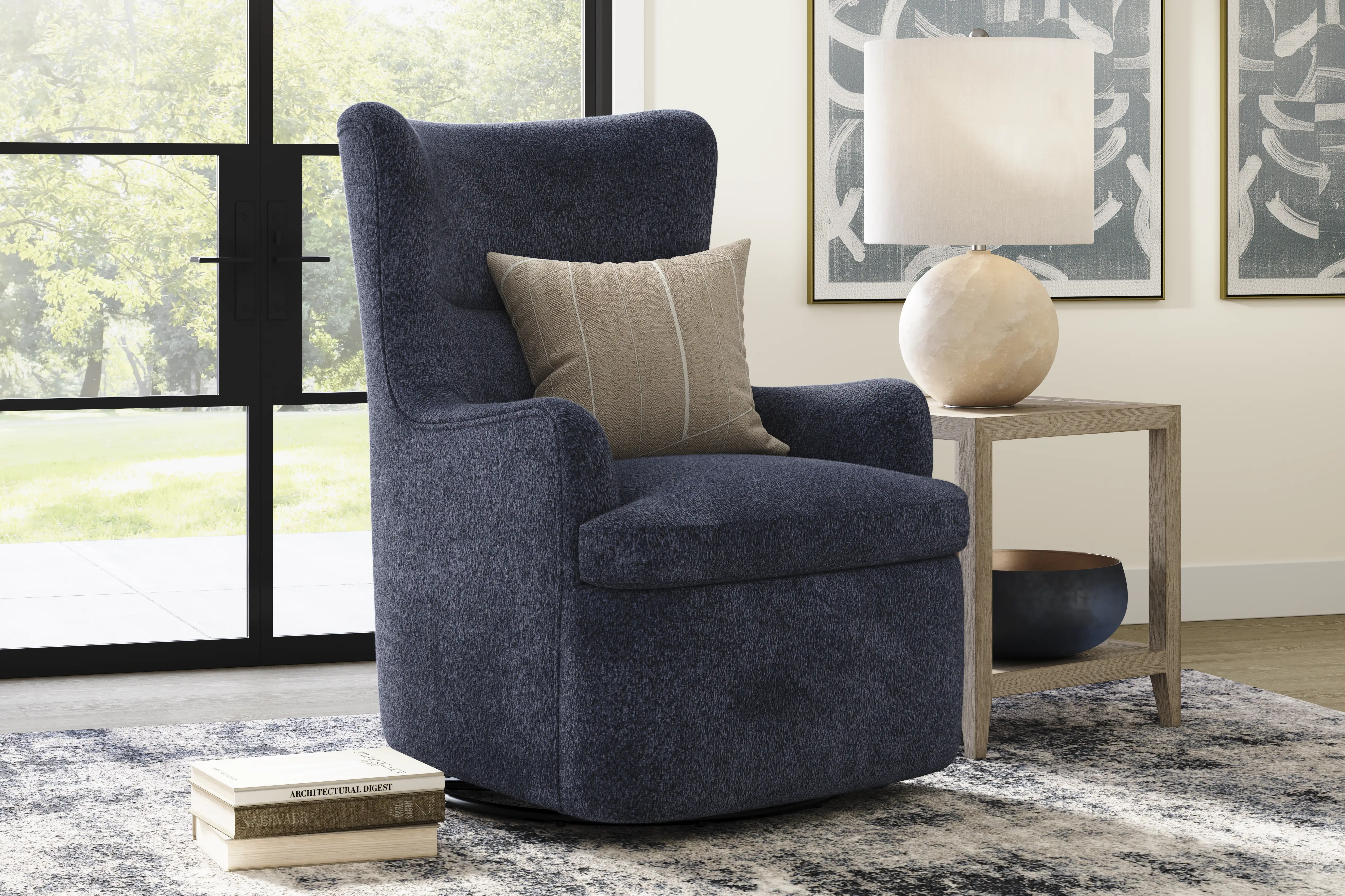 Colburn Navy Blue Boucle Swivel Accent Chair | Rooms to Go