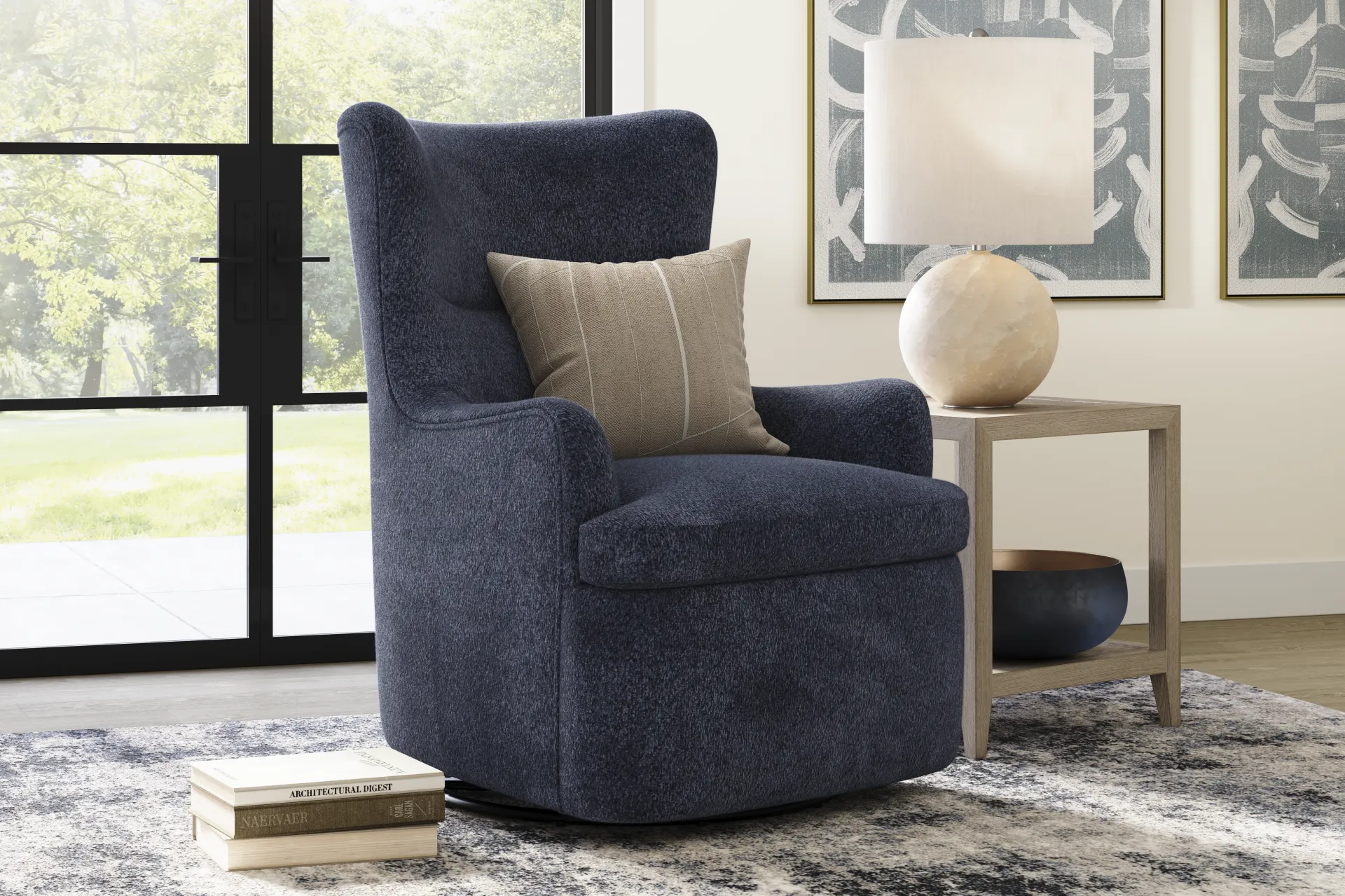Colburn Navy Swivel Glider Accent Chair - Image 3
