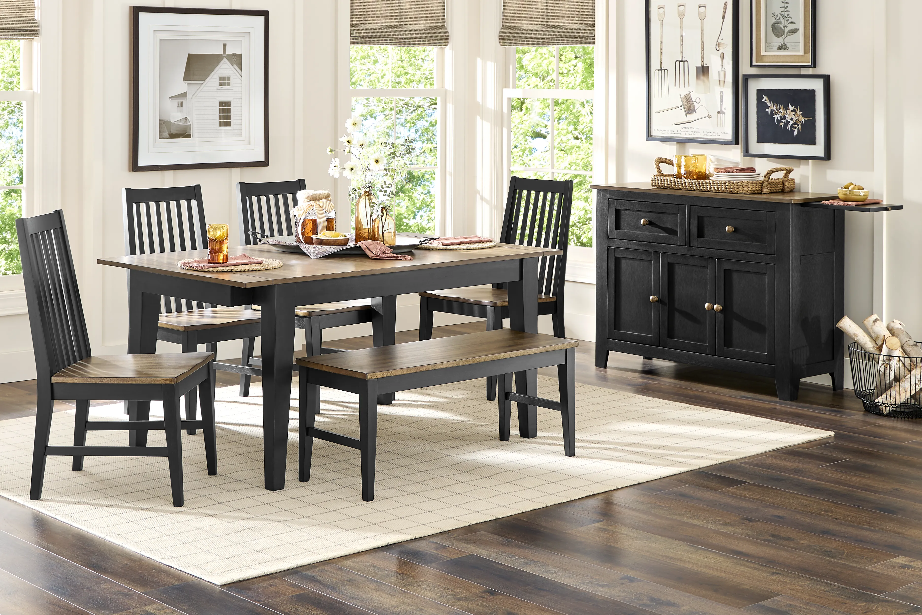 Stanford Black 6 Pc Dining Room with Bench - Thumbnail - Image 1