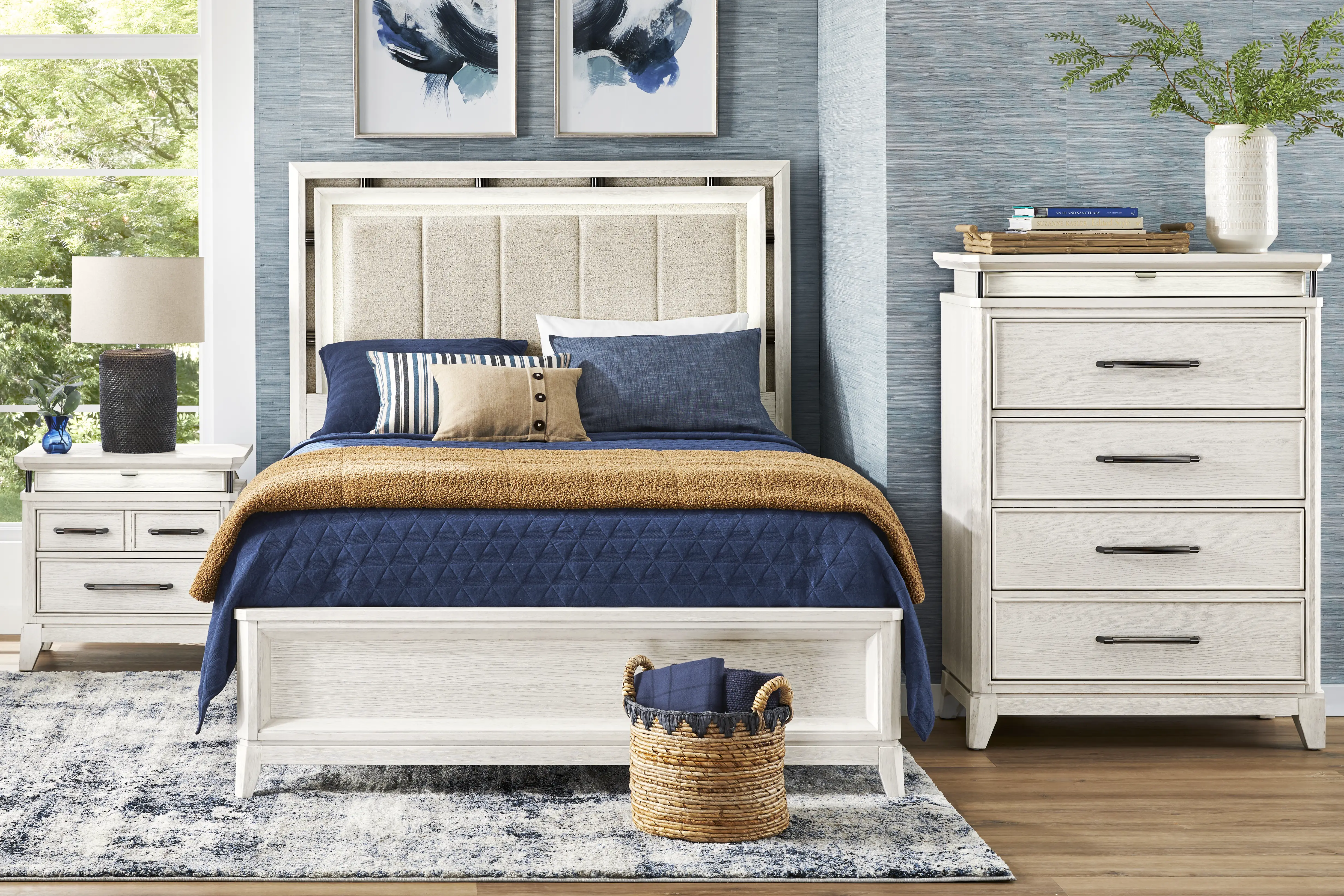 Heiress White 5 Pc Queen Upholstered Bedroom - Thumbnail - Image 1