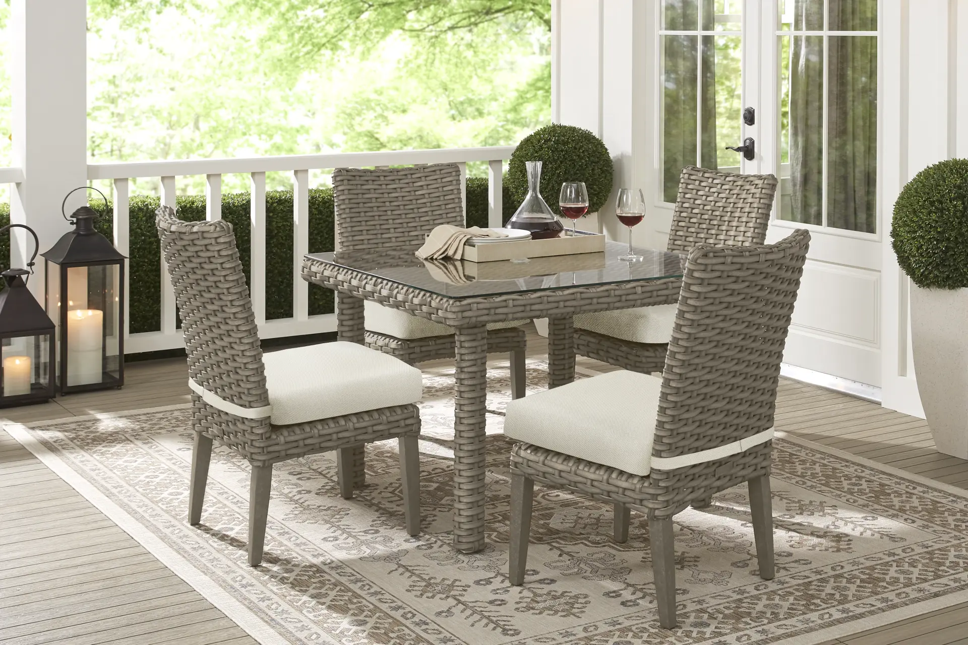 Siesta Key Driftwood 5 Pc Square Outdoor Dining Set with Desert Cushions