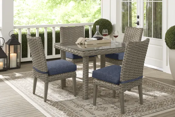 Siesta Key Driftwood 5 Pc Square Outdoor Dining Set with Ink Cushions