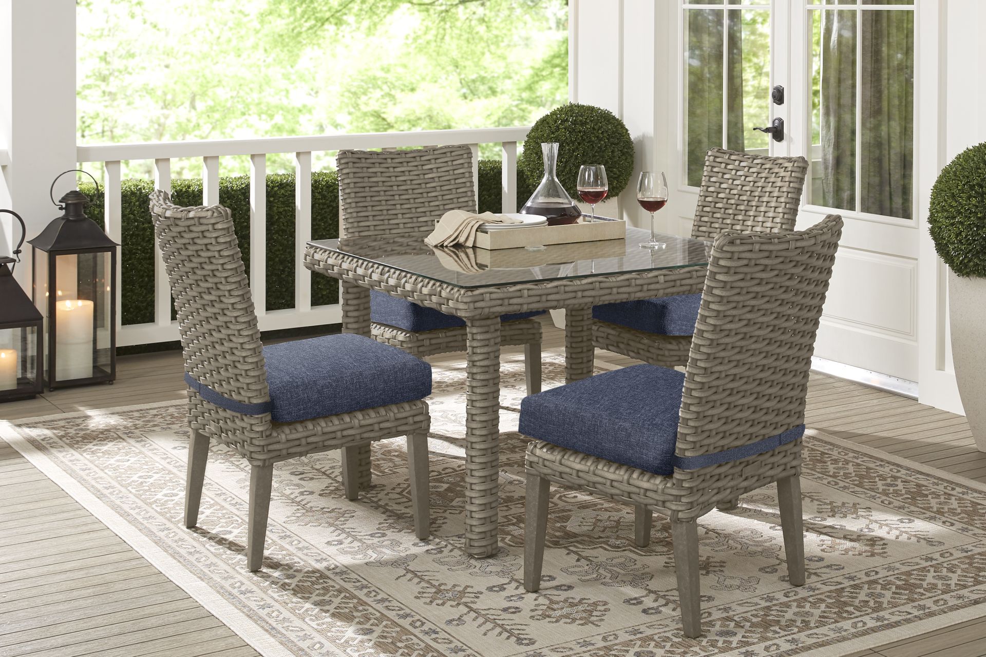 Siesta Key Driftwood 5 Pc Square Outdoor Dining Set with Ink Cushions - Image 1