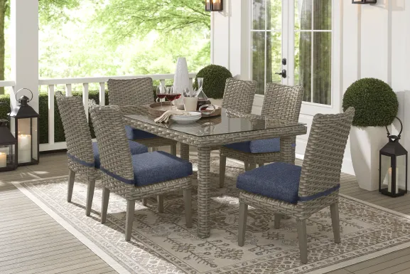 Siesta Key Driftwood 7 Pc Outdoor Dining Set with Ink Cushions