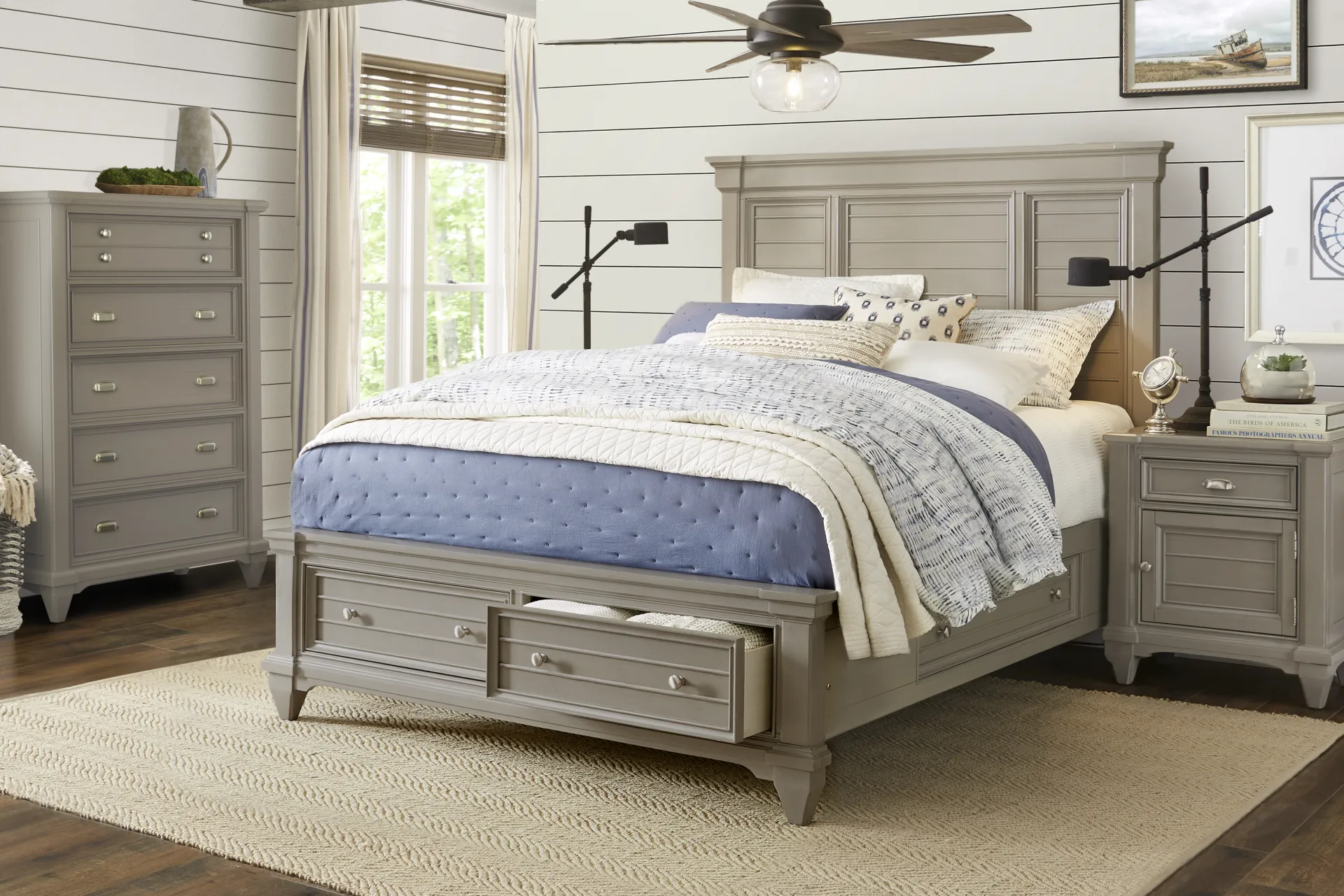 Hilton Head Gray 3 Pc King Panel Bed with Storage - Image 1