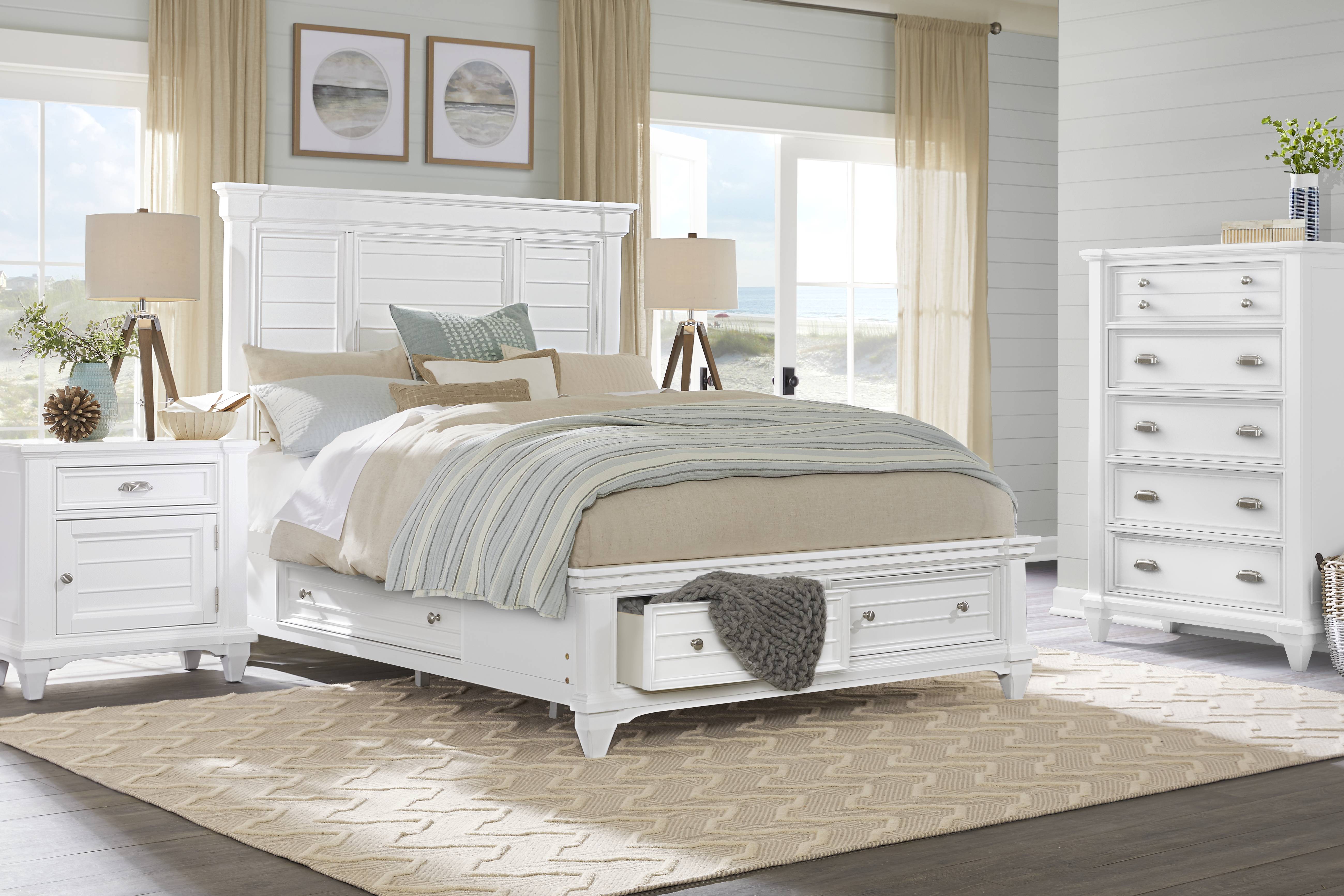 Hilton Head White 3 Pc King Panel Bed with Storage - Thumbnail - Image 2
