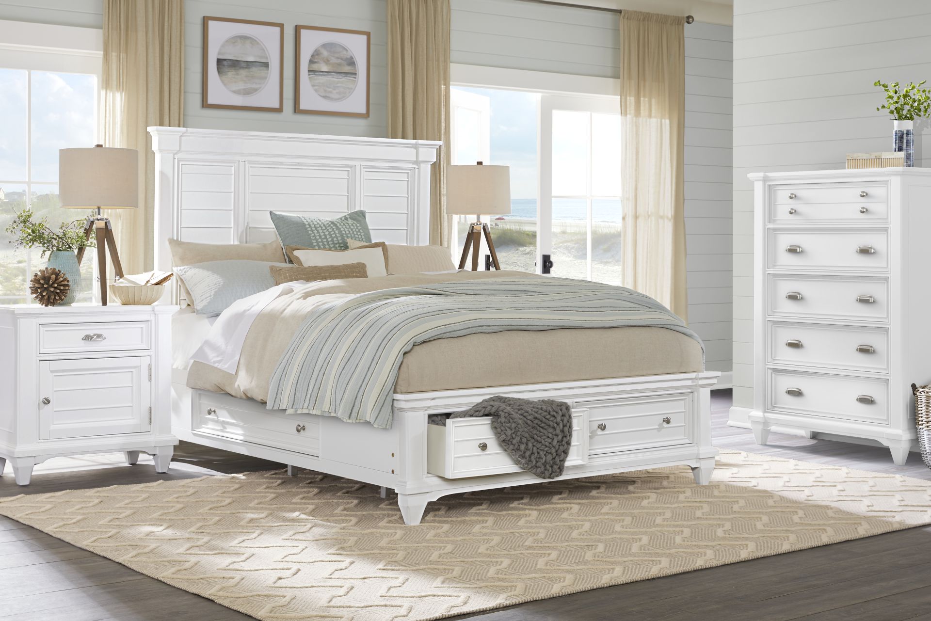 Hilton Head White 3 Pc King Panel Bed with Storage - Image 2
