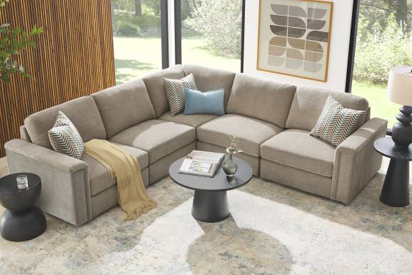 Tempo Modular Beige 5 Pc Sectional with Audio