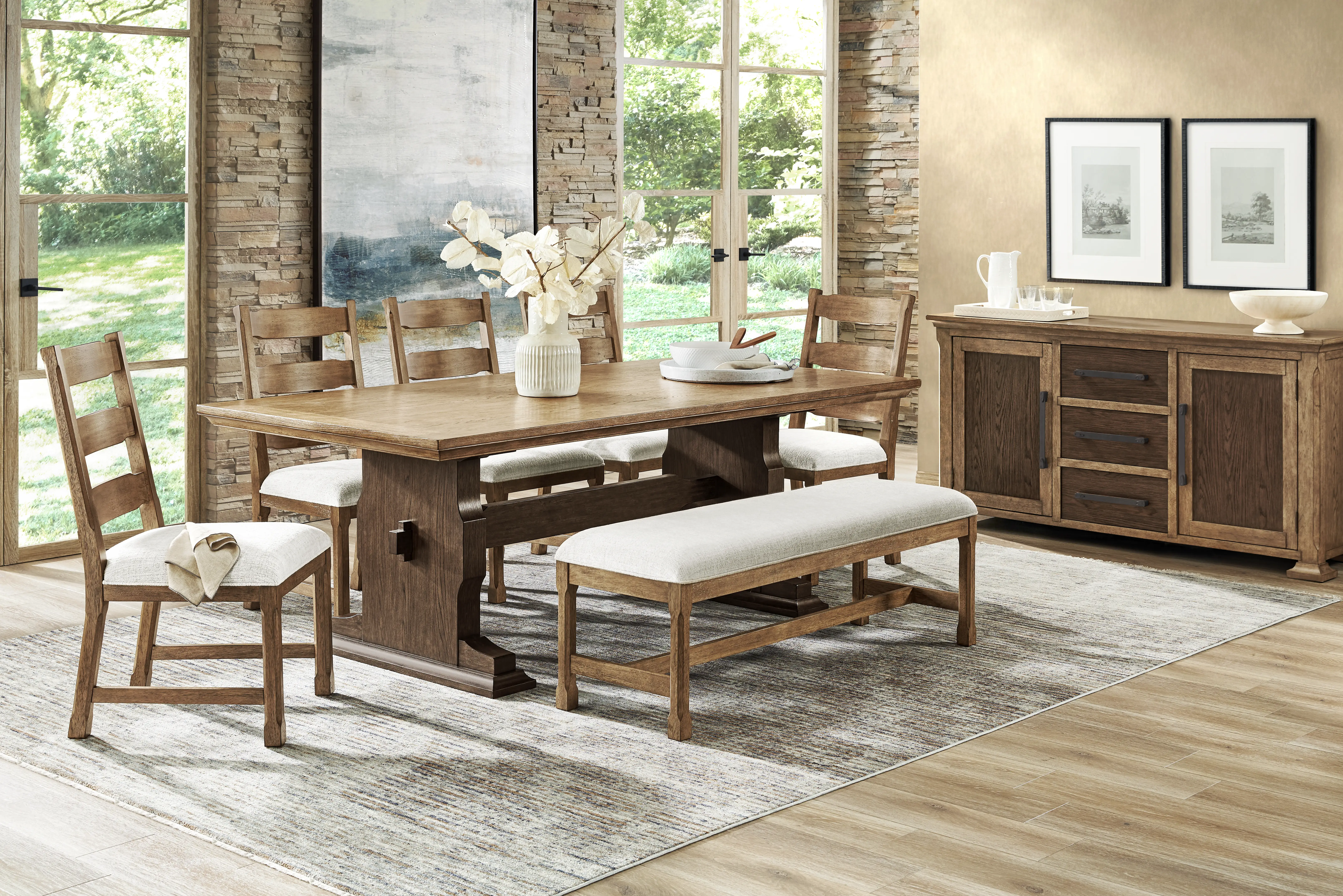 Telluride Brown 7 Pc Dining Room with Upholstered Bench - Thumbnail - Image 1