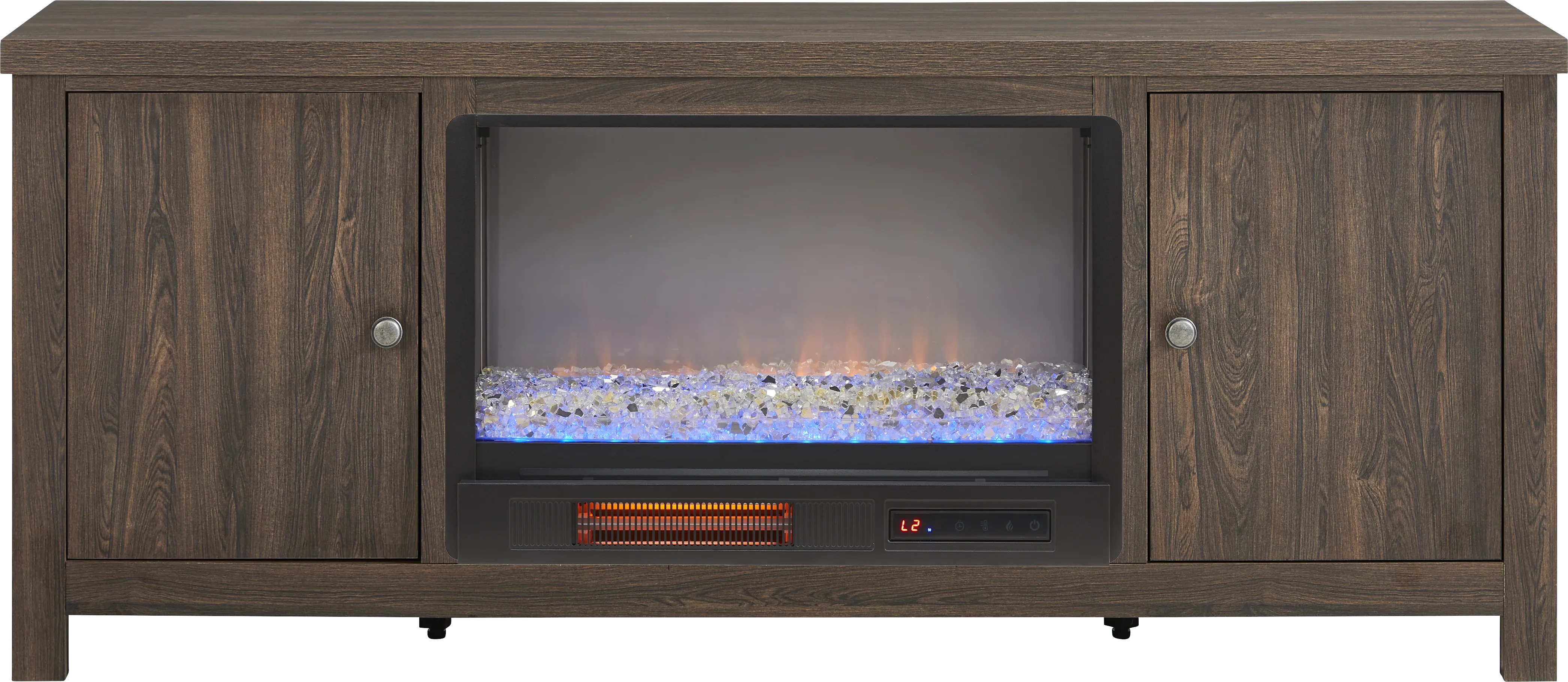 High Mountain Oak Finish 66 in. Console with Electric Fireplace - Thumbnail - Image 1