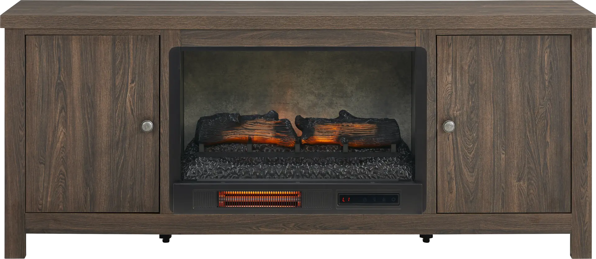 High Mountain Oak Finish 66 in. Console with Electric Log Fireplace