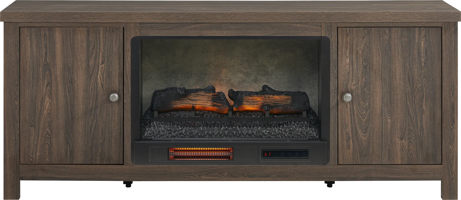 High Mountain Oak Finish 66 in. Console with Electric Log Fireplace - Image 1