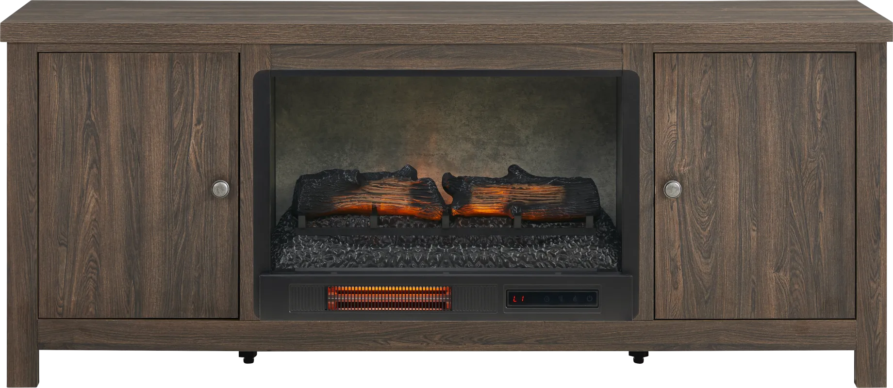 High Mountain Oak Finish 66 in. Console with Electric Log Fireplace