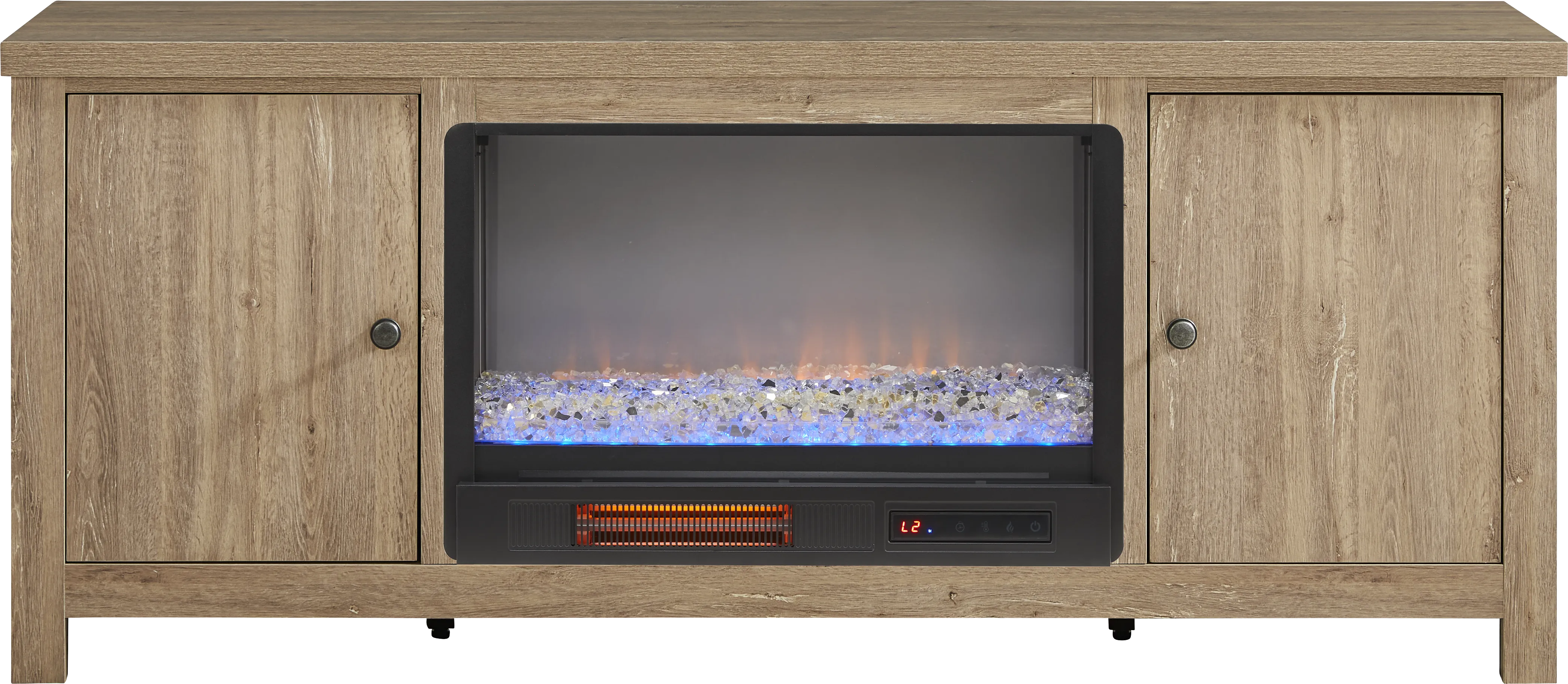 High Mountain Natural 66 in. Console with Electric Fireplace - Thumbnail - Image 1