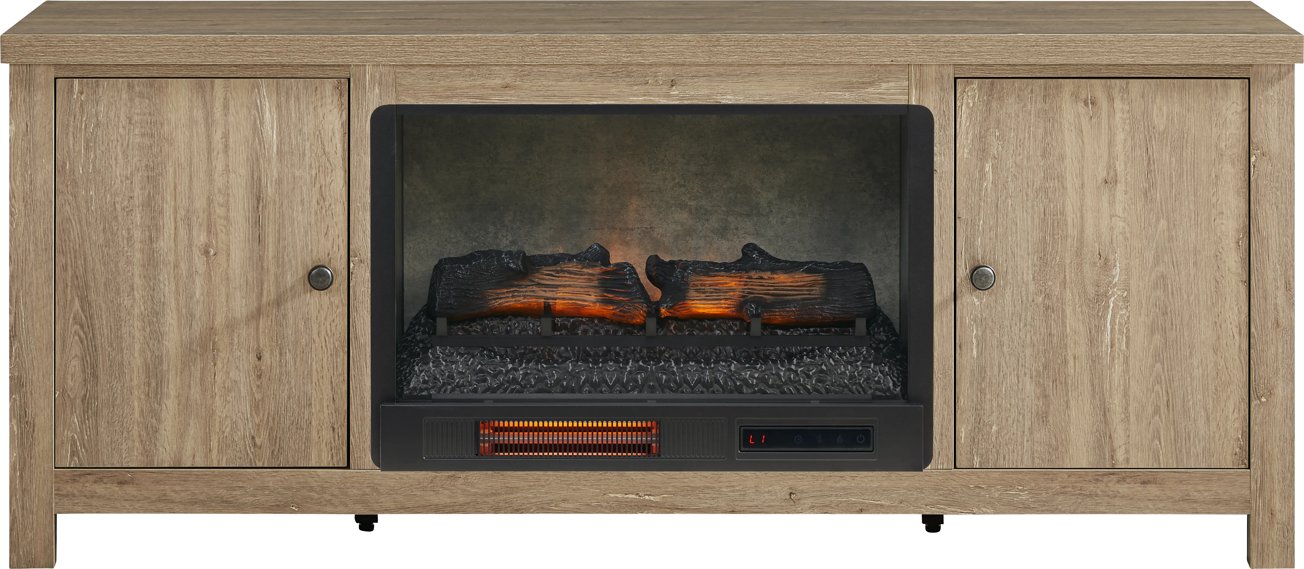 High Mountain Natural 66 in. Console with Electric Log Fireplace - Thumbnail - Image 1