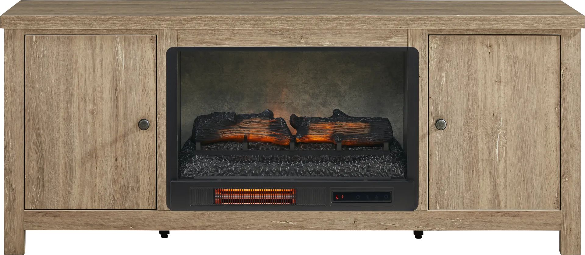 High Mountain Natural 66 in. Console with Electric Log Fireplace - Image 1