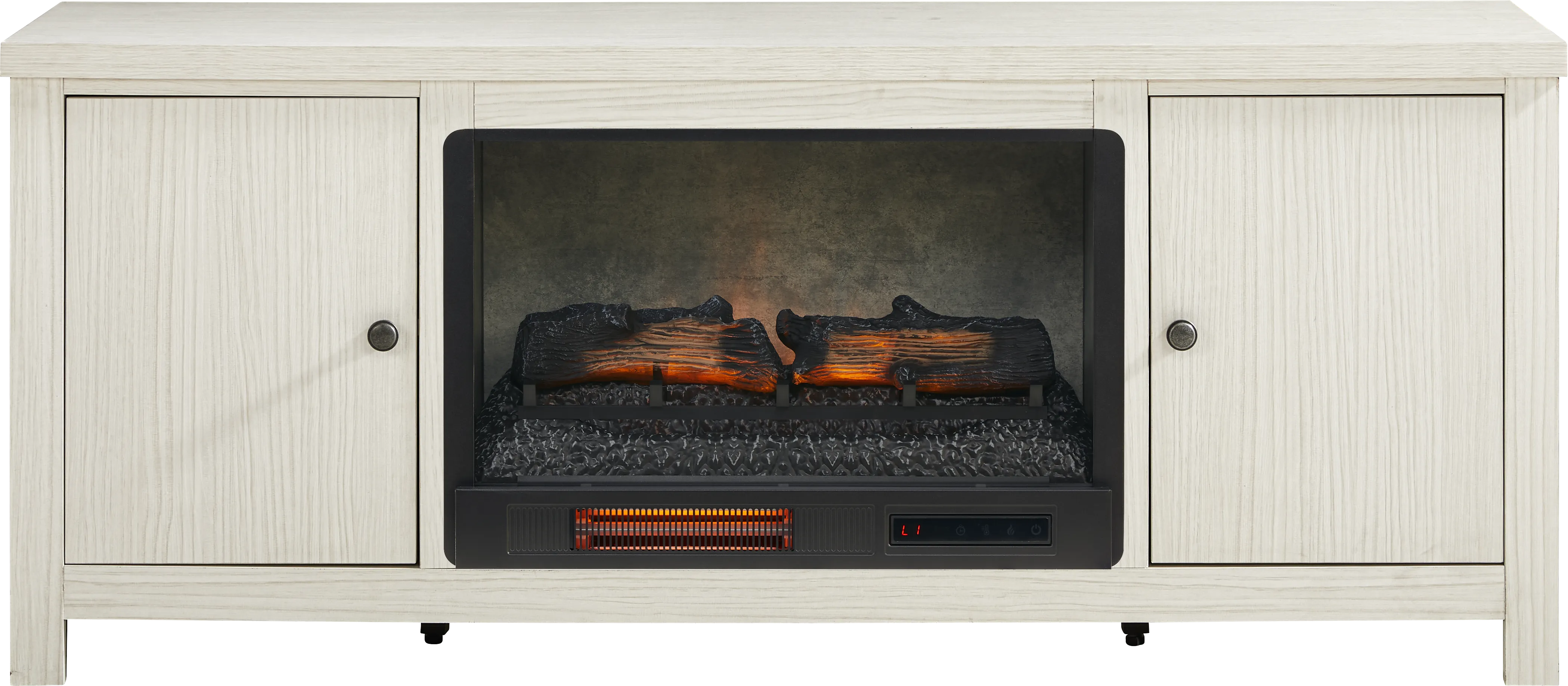 High Mountain White 66 in. Console with Electric Log Fireplace - Thumbnail - Image 1