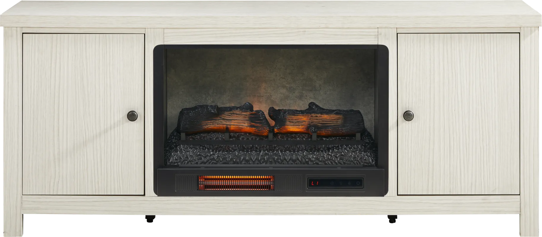 High Mountain White 66 in. Console with Electric Log Fireplace