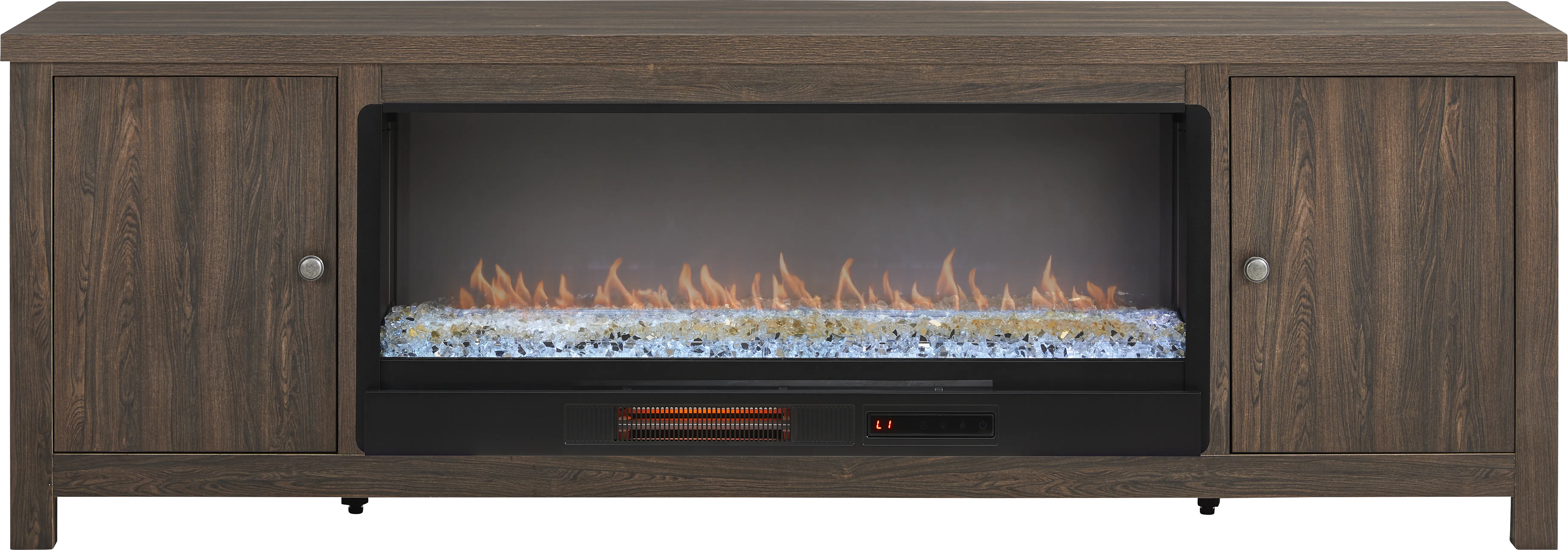 High Mountain Oak Finish 82 in. Console with Electric Fireplace - Thumbnail - Image 1