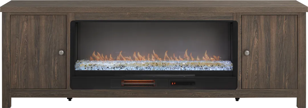 High Mountain Oak Finish 82 in. Console with Electric Fireplace