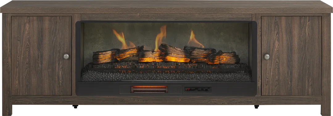 High Mountain Oak Finish 82 in. Console with Electric Log Fireplace