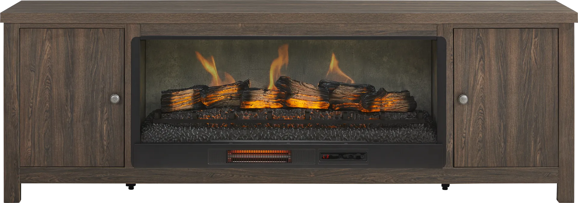 High Mountain Oak Finish 82 in. Console with Electric Log Fireplace - Image 1