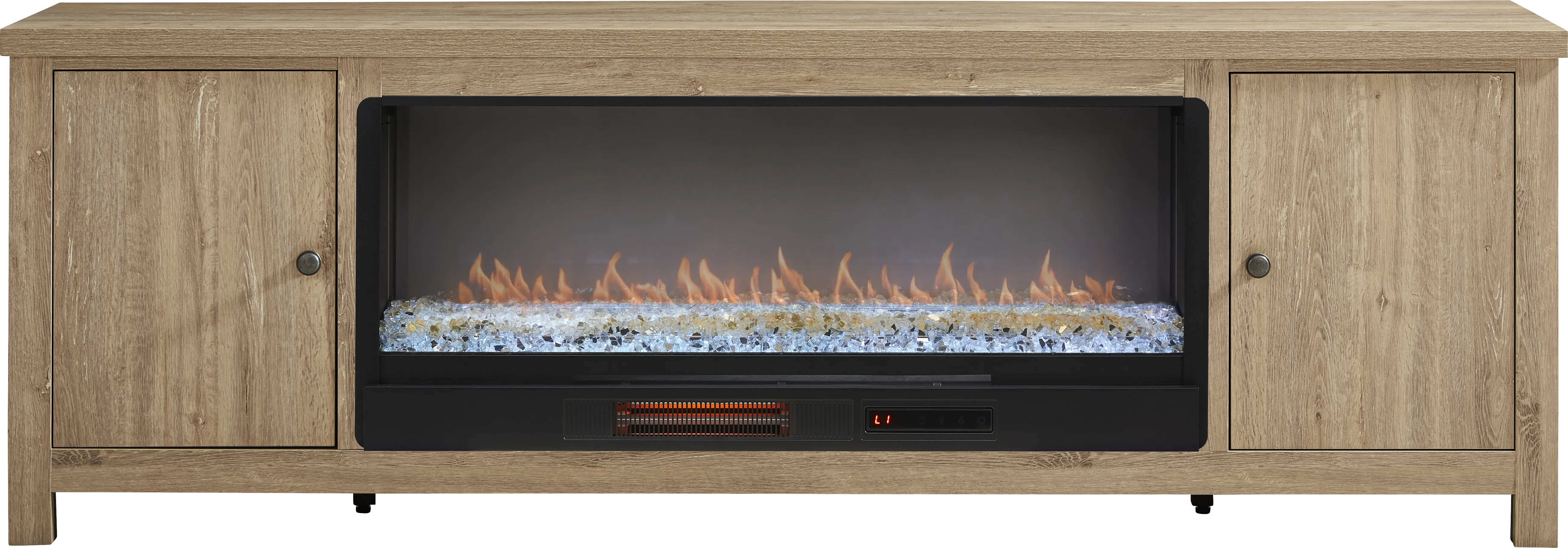 High Mountain Natural 82 in. Console with Electric Fireplace - Thumbnail - Image 1