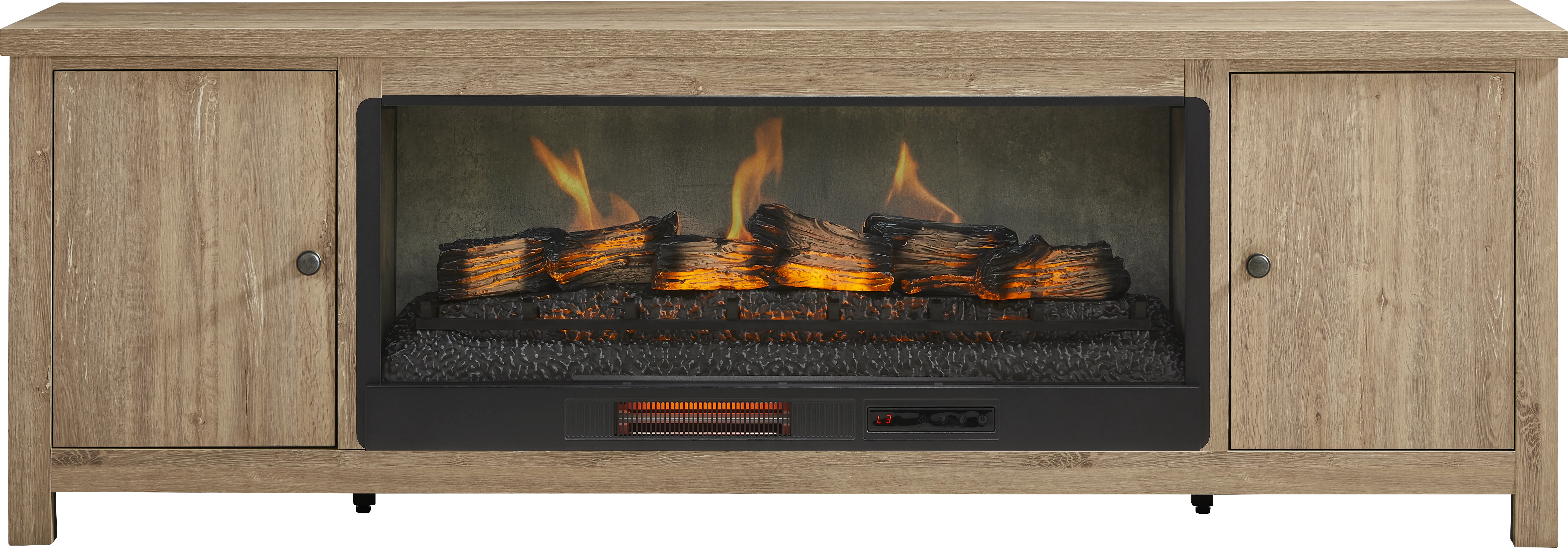 High Mountain Natural 82 in. Console with Electric Log Fireplace - Thumbnail - Image 1