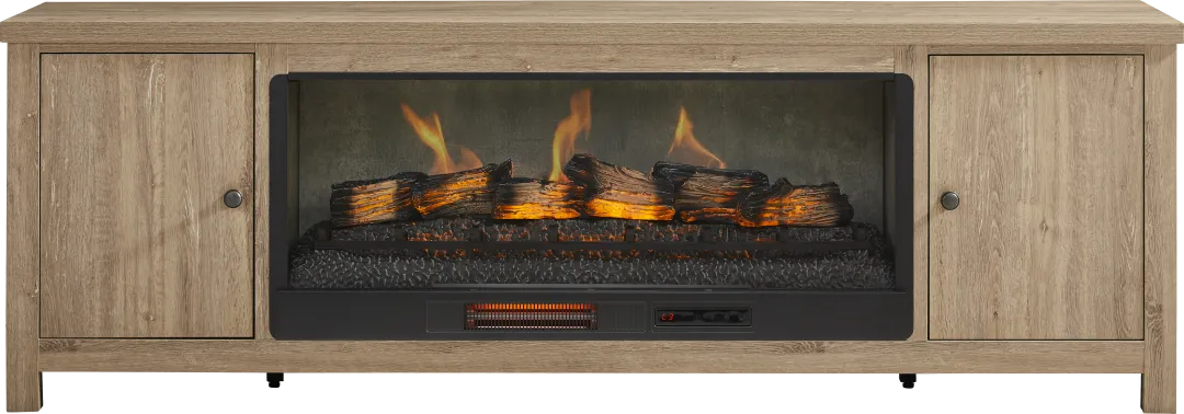 High Mountain Natural 82 in. Console with Electric Log Fireplace