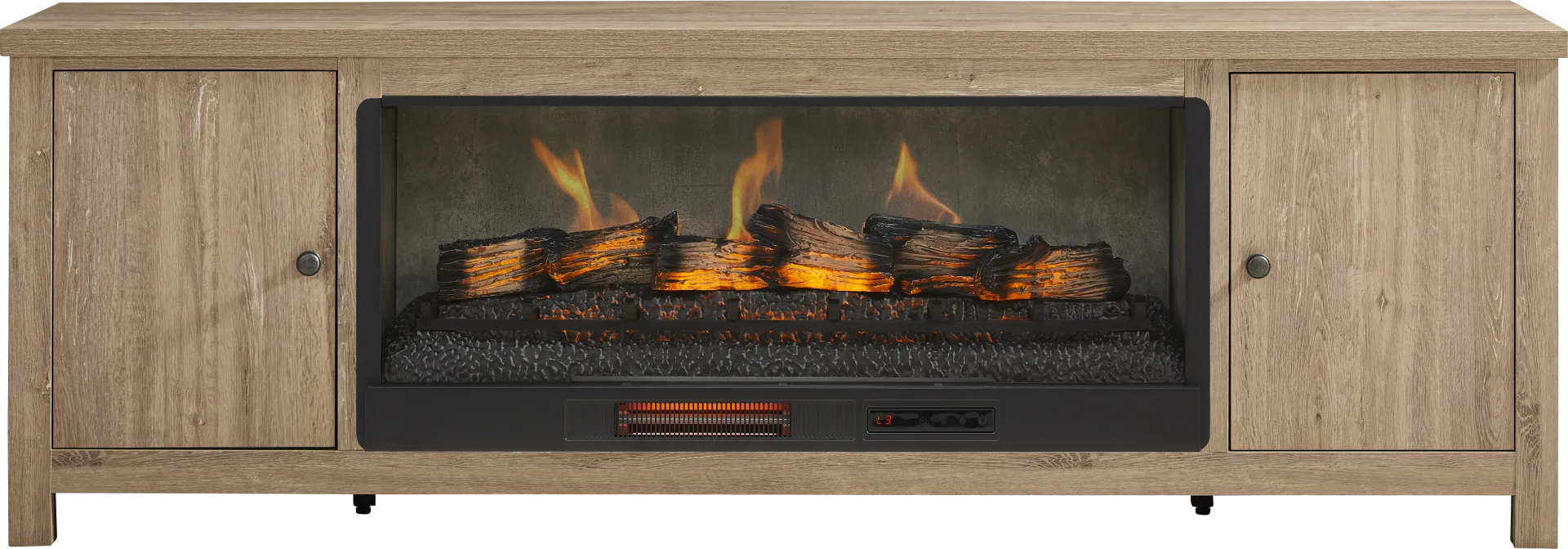 High Mountain Natural 82 in. Console with Electric Log Fireplace - Image 1