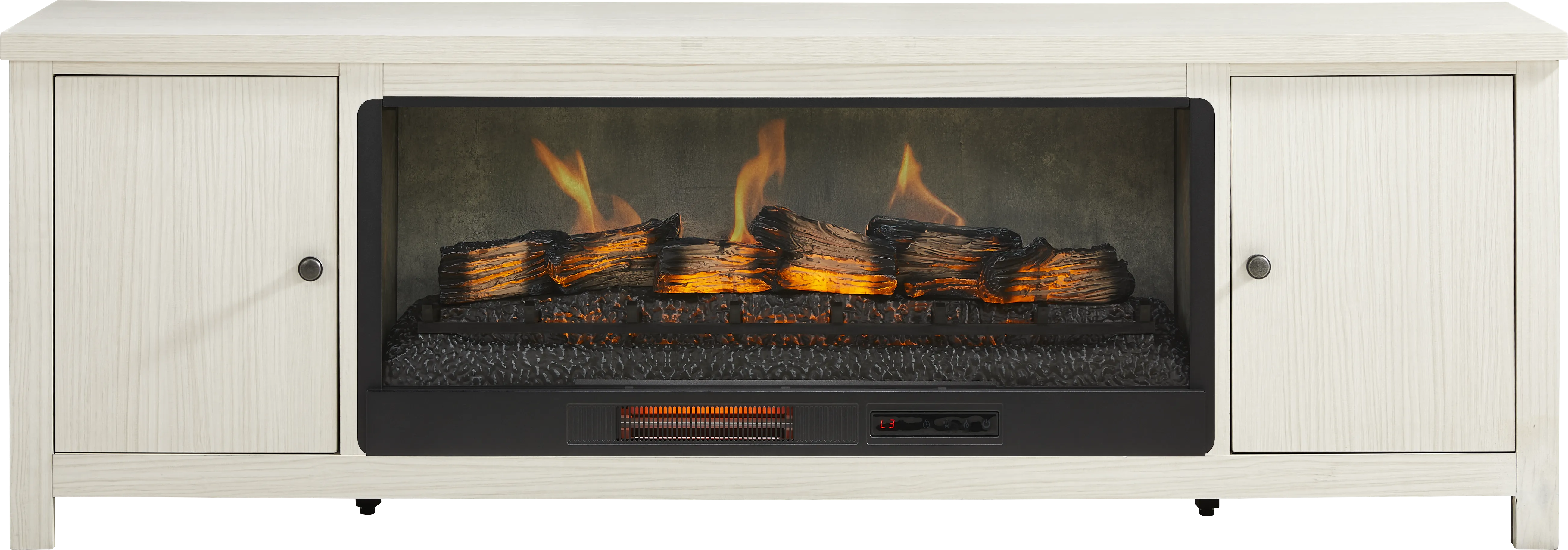 High Mountain White 82 in. Console with Electric Log Fireplace - Thumbnail - Image 1