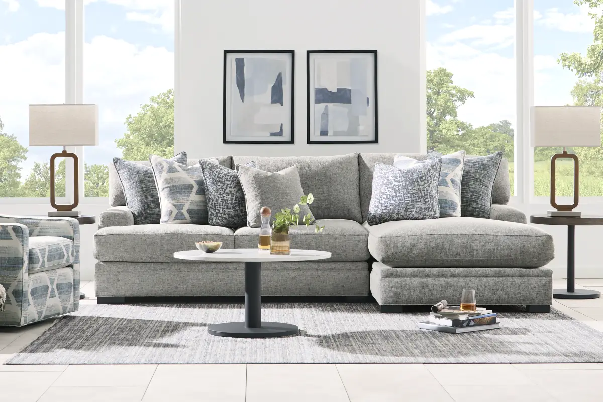 Cindy Crawford Bedford Park Gray Chenille Fabric 2 Pc With Right Chaise ...