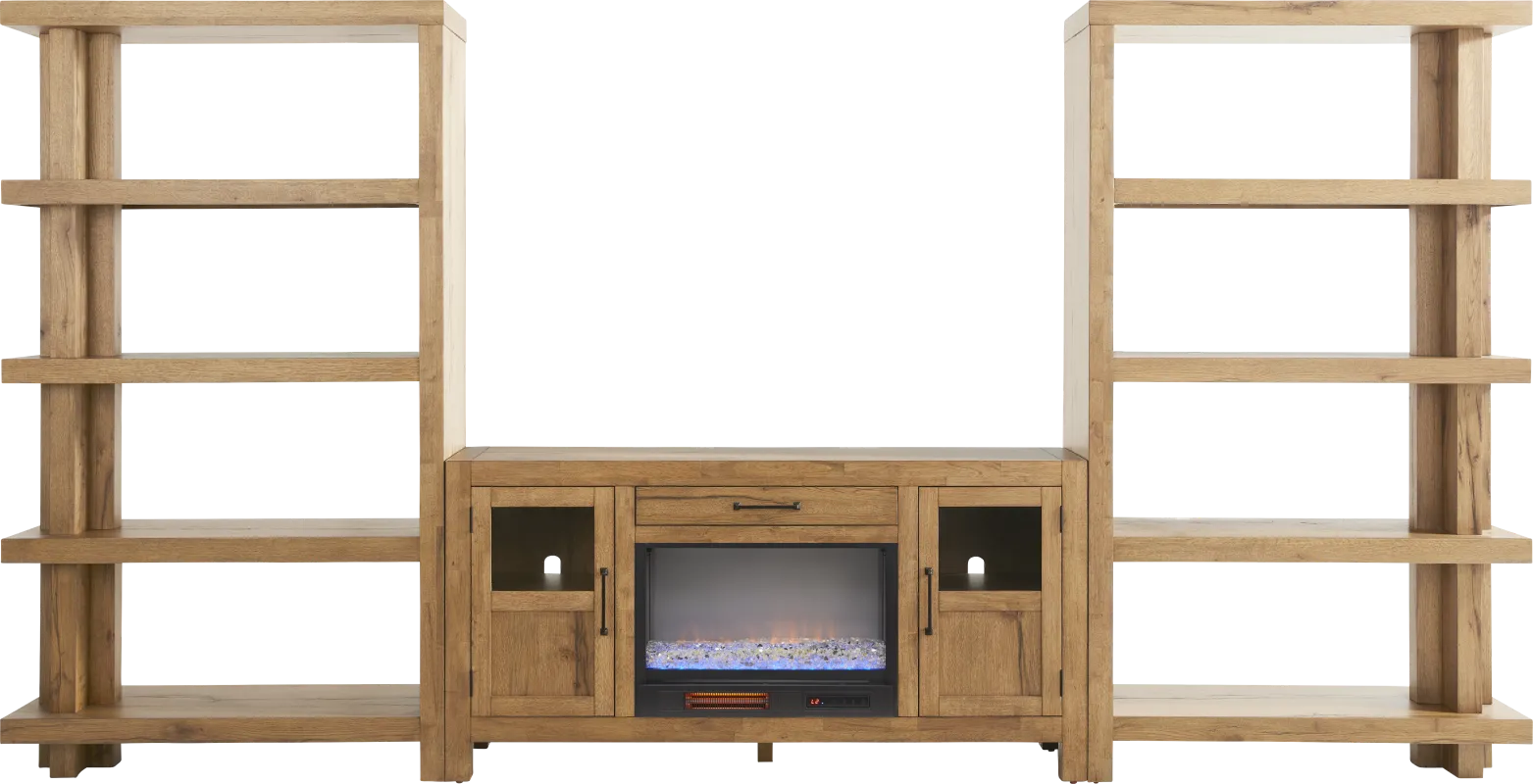 Edgewater Brown 4 Pc Wall Unit with 64 in. Console and Electric Fireplace