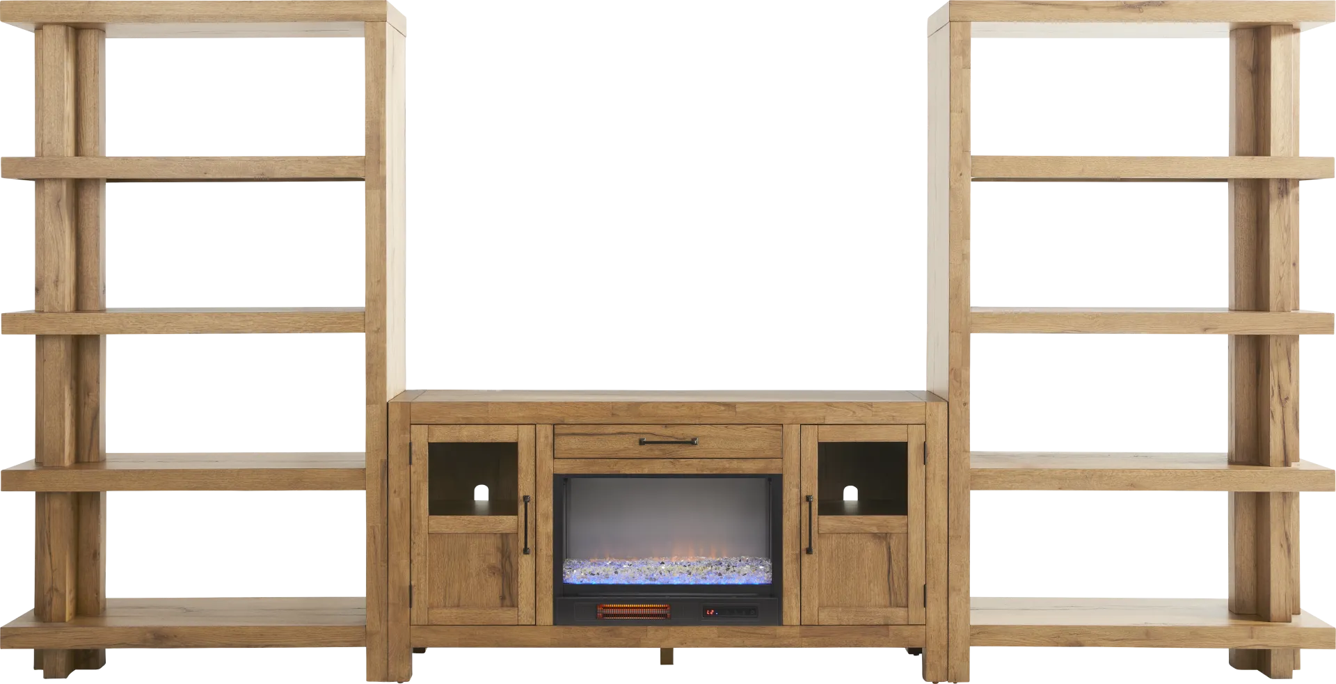 Edgewater Brown 4 Pc Wall Unit with 64 in. Console and Electric Fireplace - Image 1