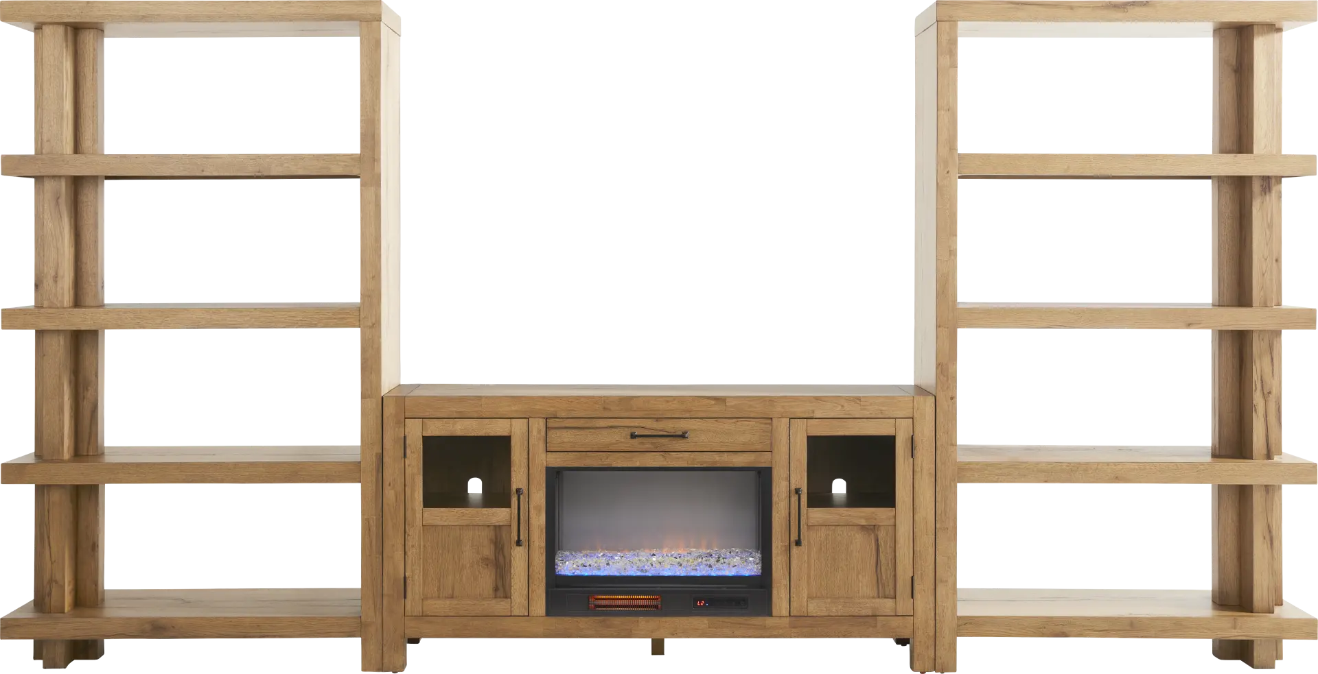Edgewater Brown 4 Pc Wall Unit with 64 in. Console and Electric Fireplace
