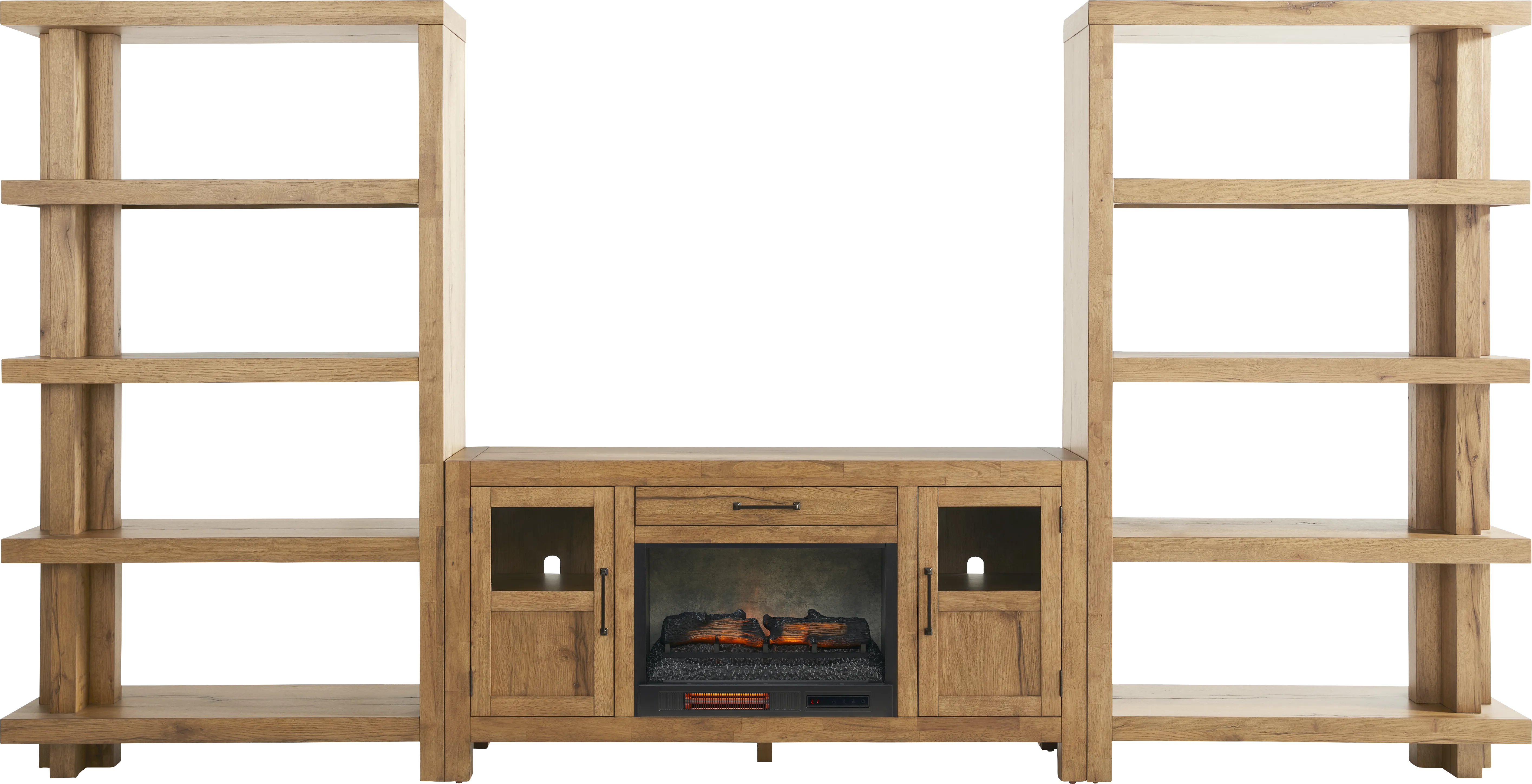 Edgewater Brown 4 Pc Wall Unit with 64 in. Console and Electric Log Fireplace - Thumbnail - Image 1