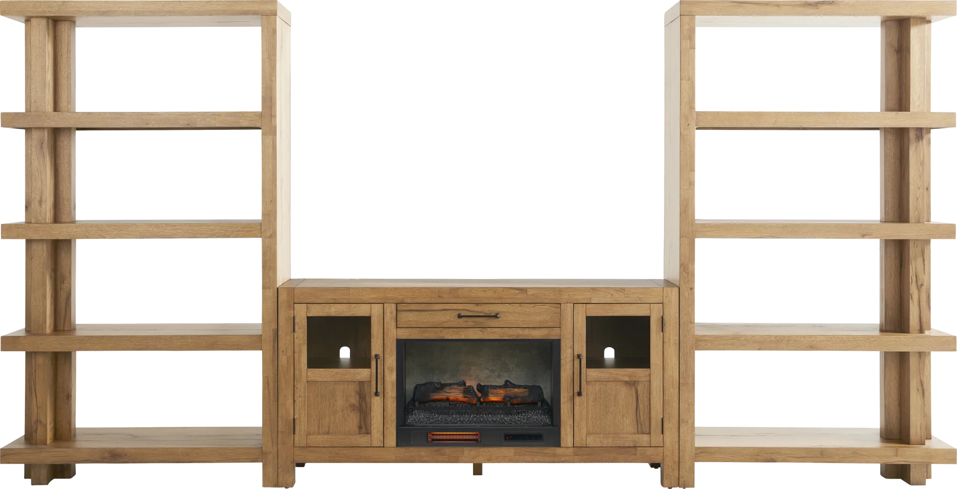 Edgewater Brown 4 Pc Wall Unit with 64 in. Console and Electric Log Fireplace - Image 1