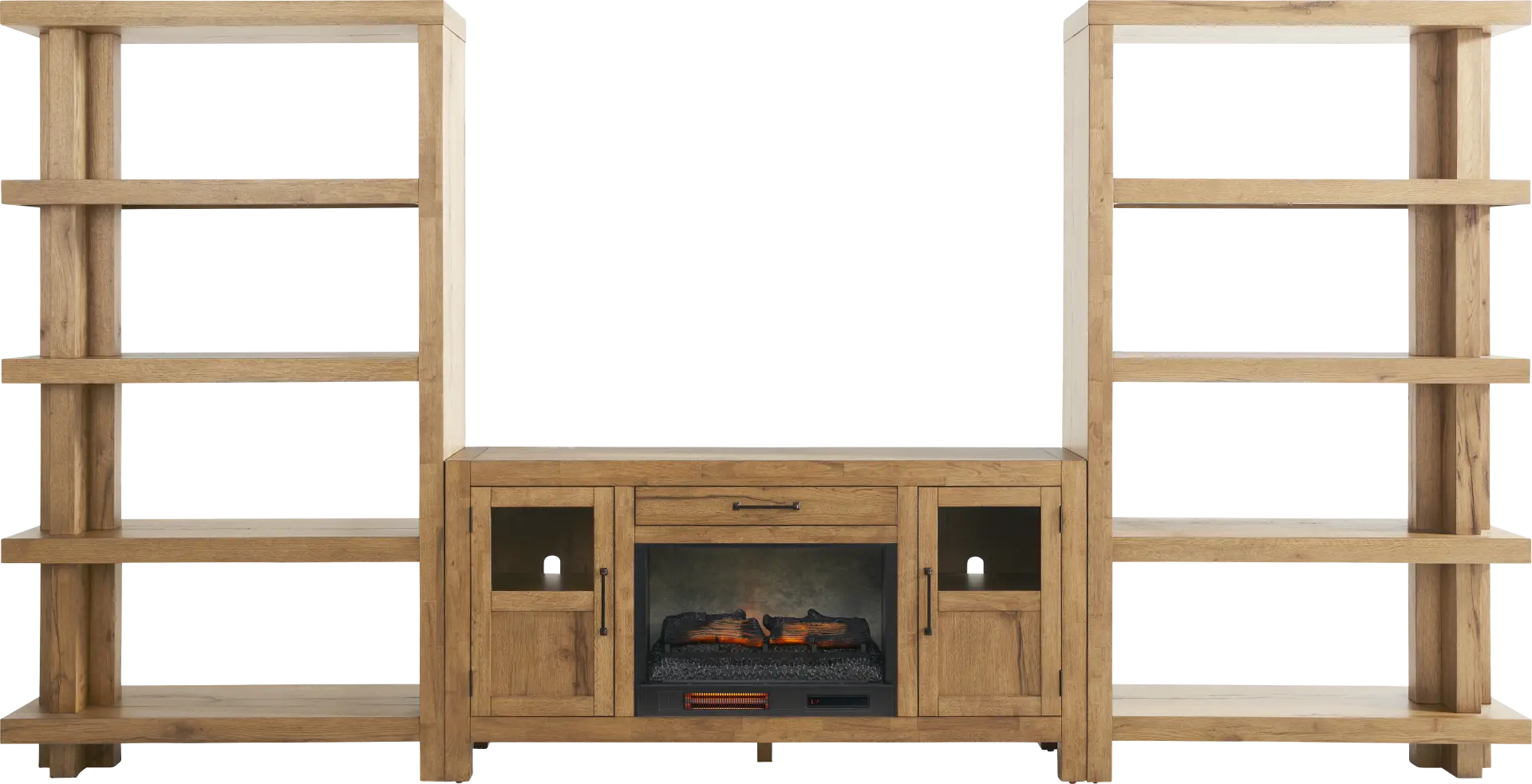 Edgewater Brown 4 Pc Wall Unit with 64 in. Console and Electric Log Fireplace