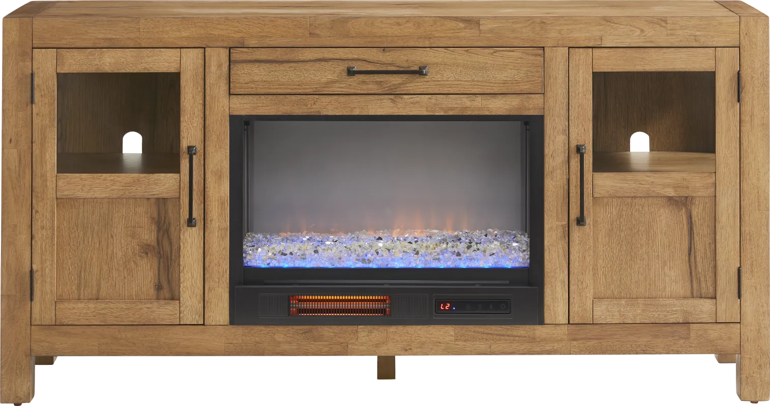 Edgewater Brown 64 in. Console with Electric Fireplace