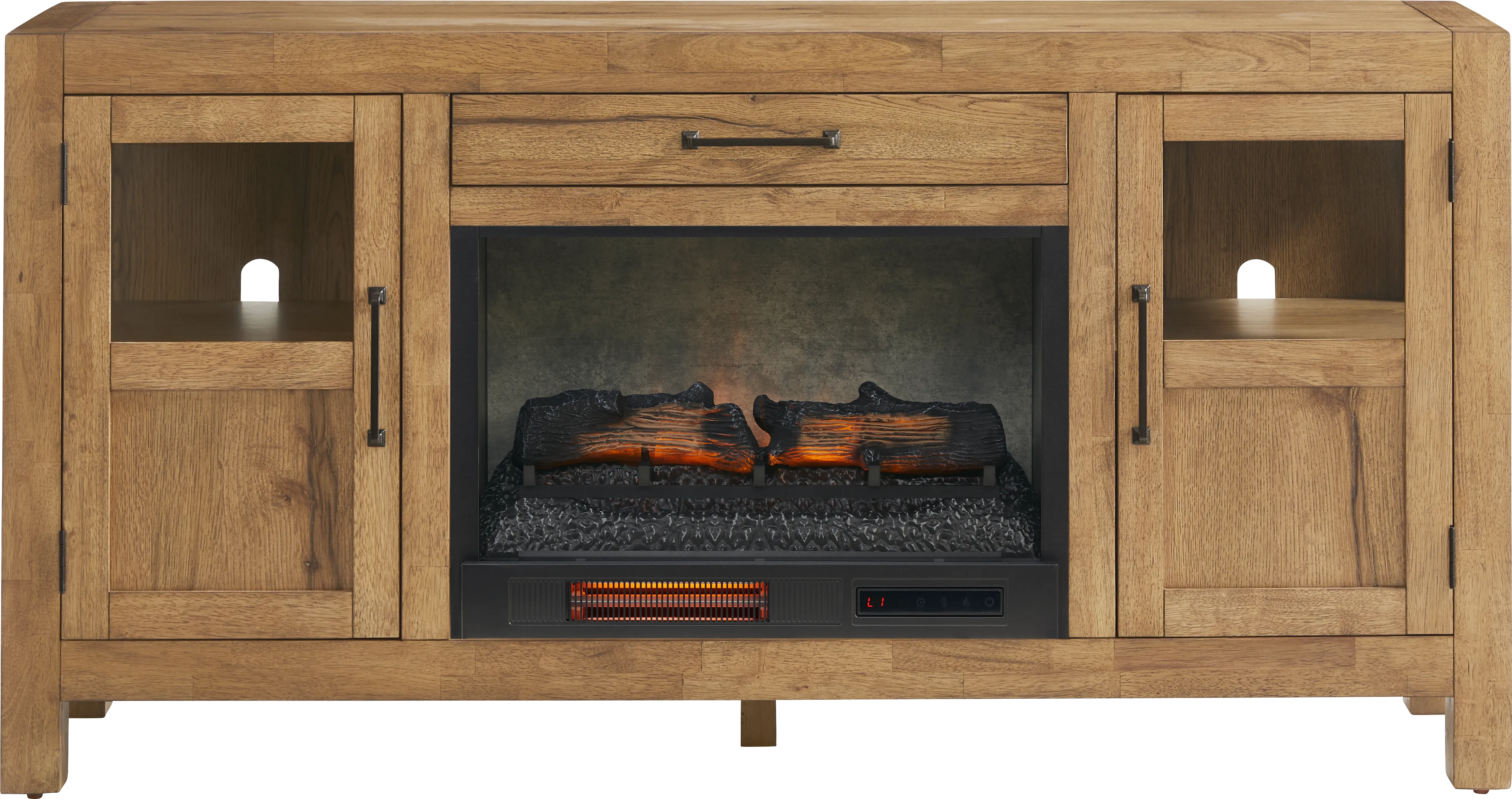 Edgewater Brown 64 in. Console with Electric Log Fireplace - Thumbnail - Image 1